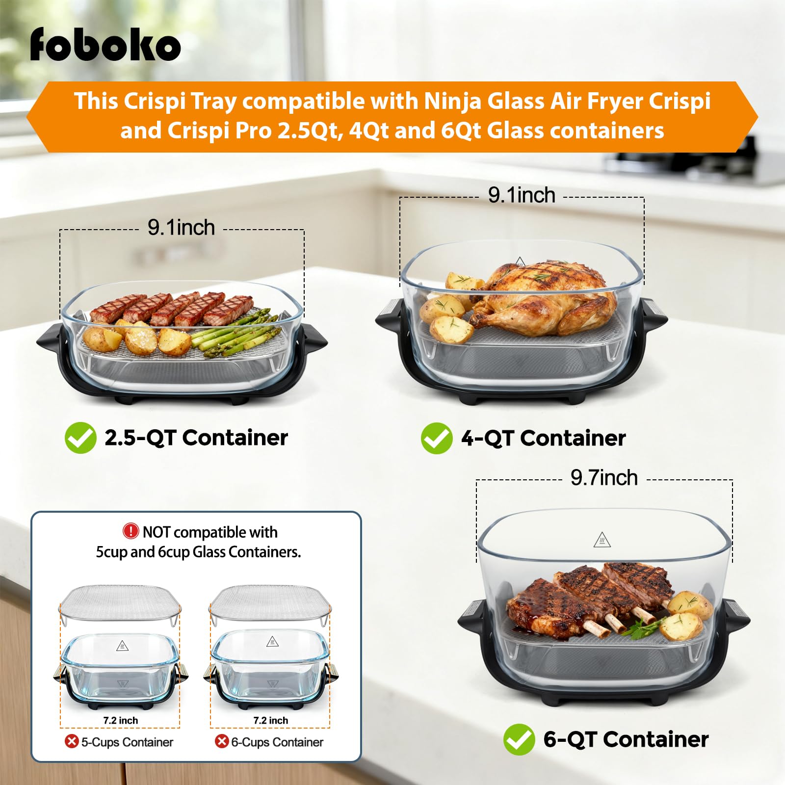 Compatible with Ninja Crispi 2.5Qt and 4Qt Glass Containers