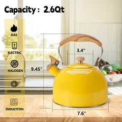 Foedo 2.6Qt yellow stovetop kettle with whistling spout