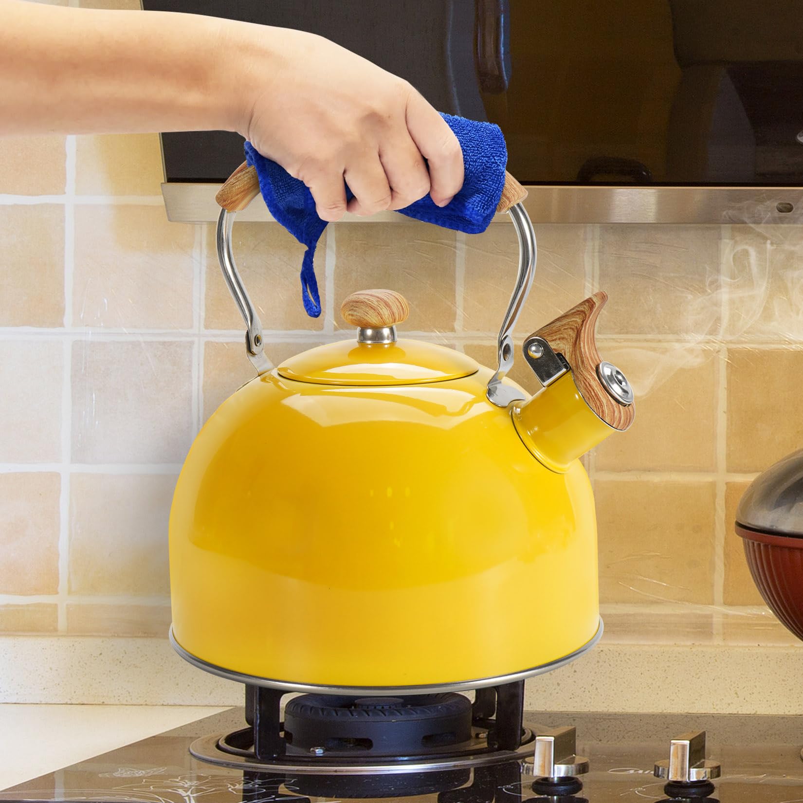 Foedo stainless steel whistling kettle on stovetop