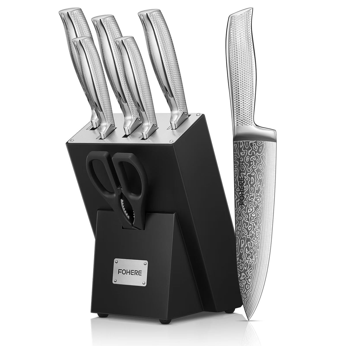 FOHERE 7 Pieces Kitchen Knife Set with block image