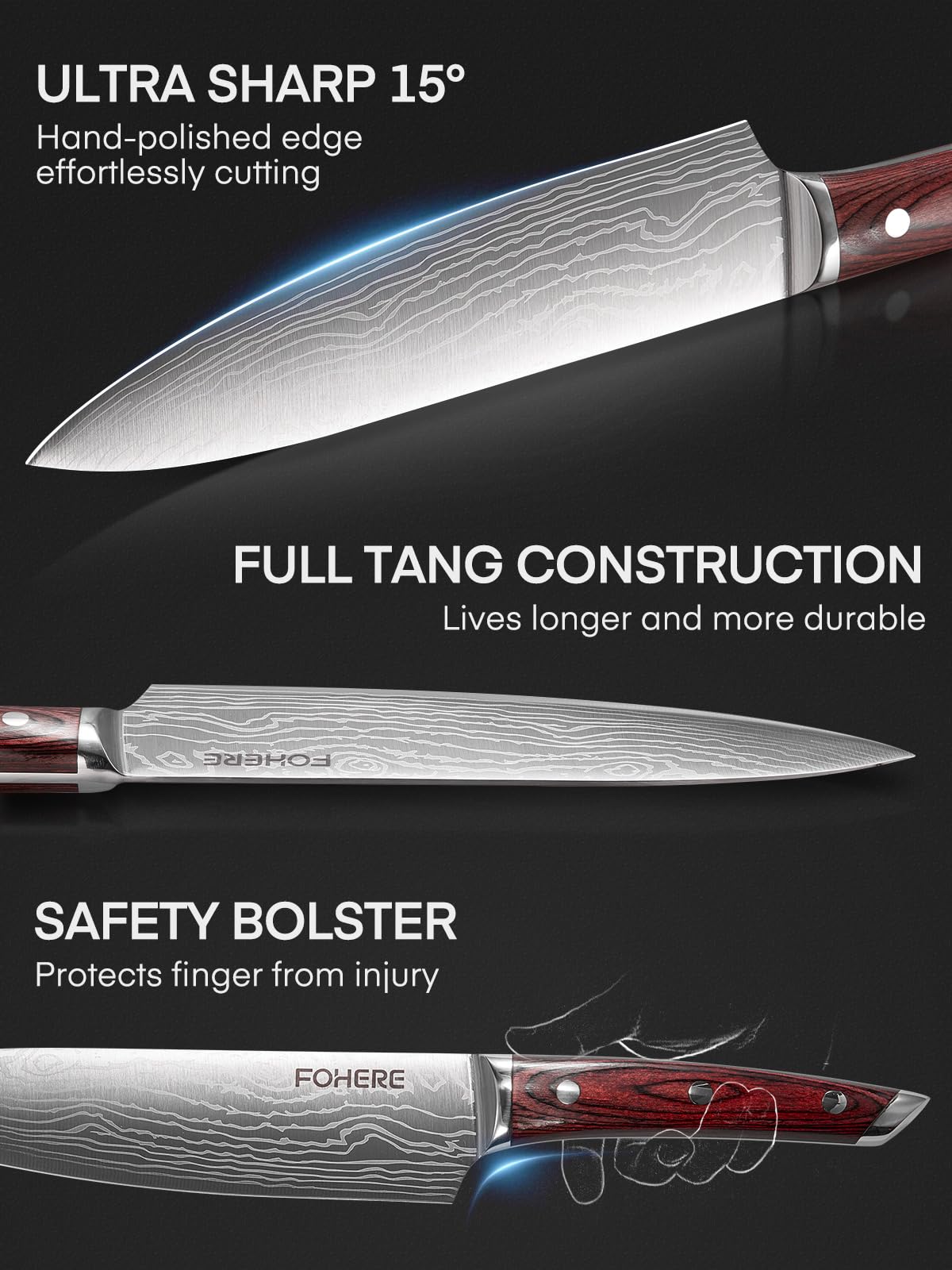 FOHERE chef knife set 8in slicing knife