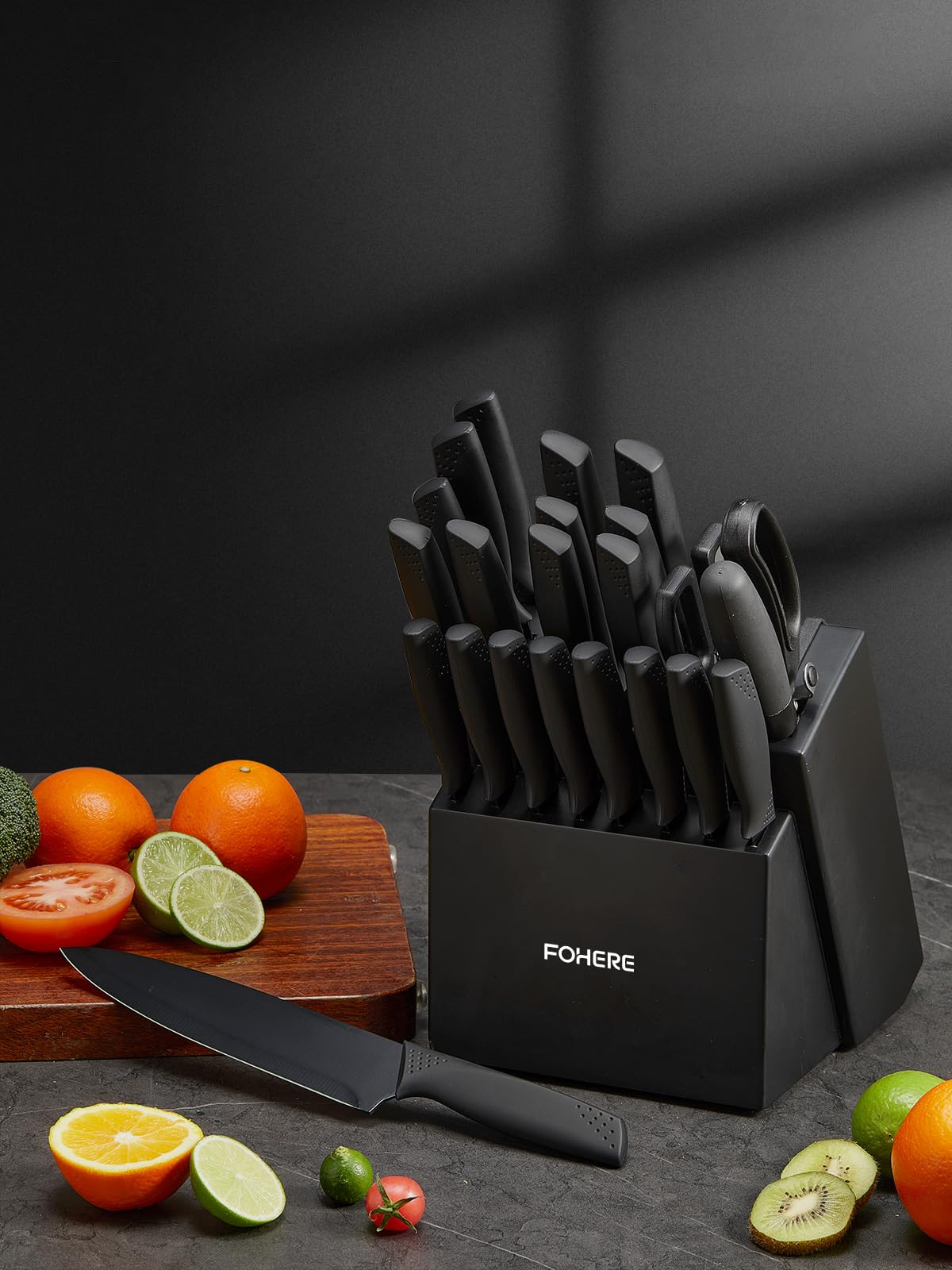 FOHERE dishwasher safe knife set with block