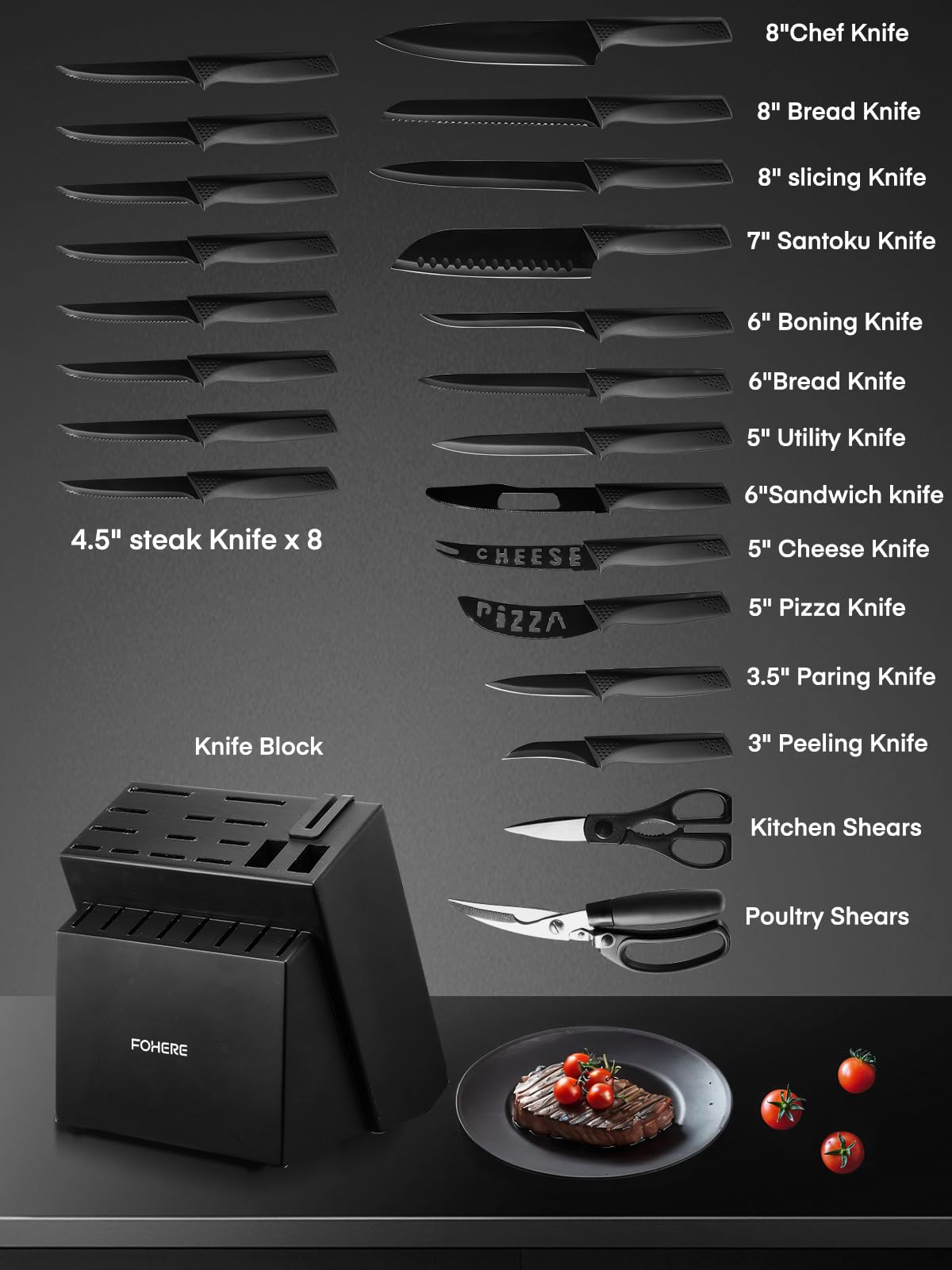 FOHERE built-in sharpener in knife block