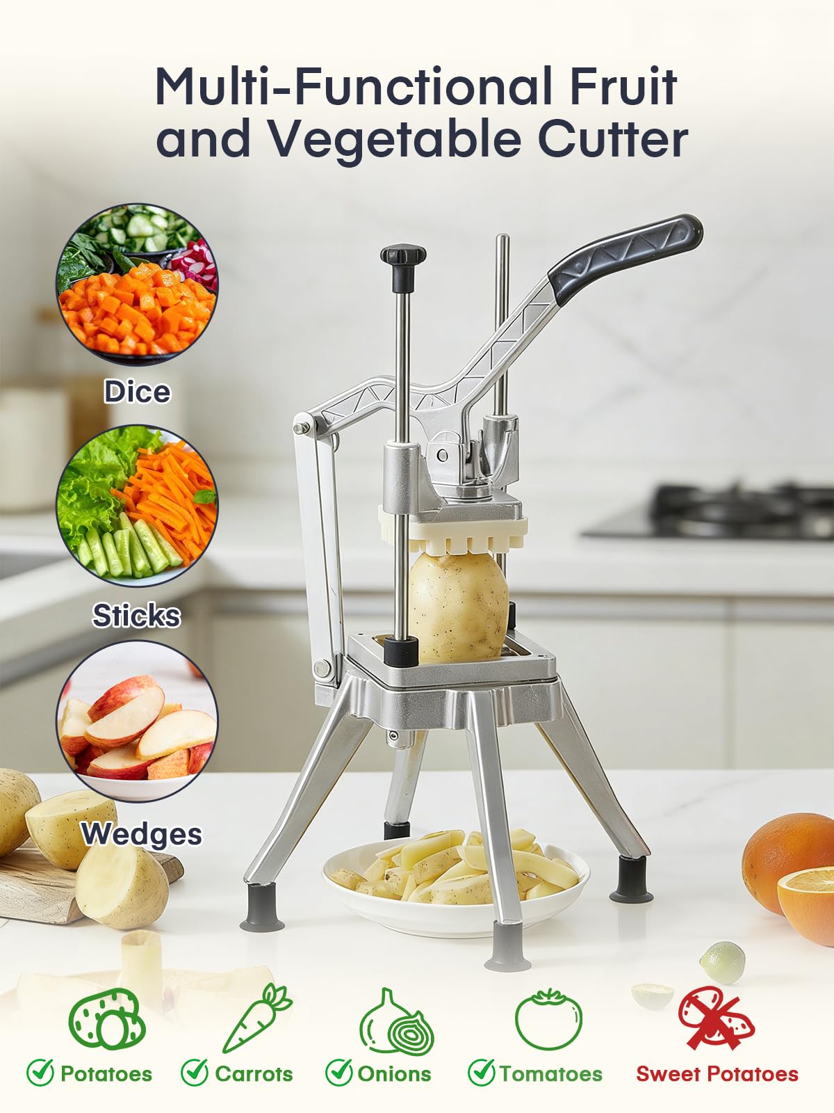 Interchangeable blades for thick fry thin fry slice and cube FOHRER