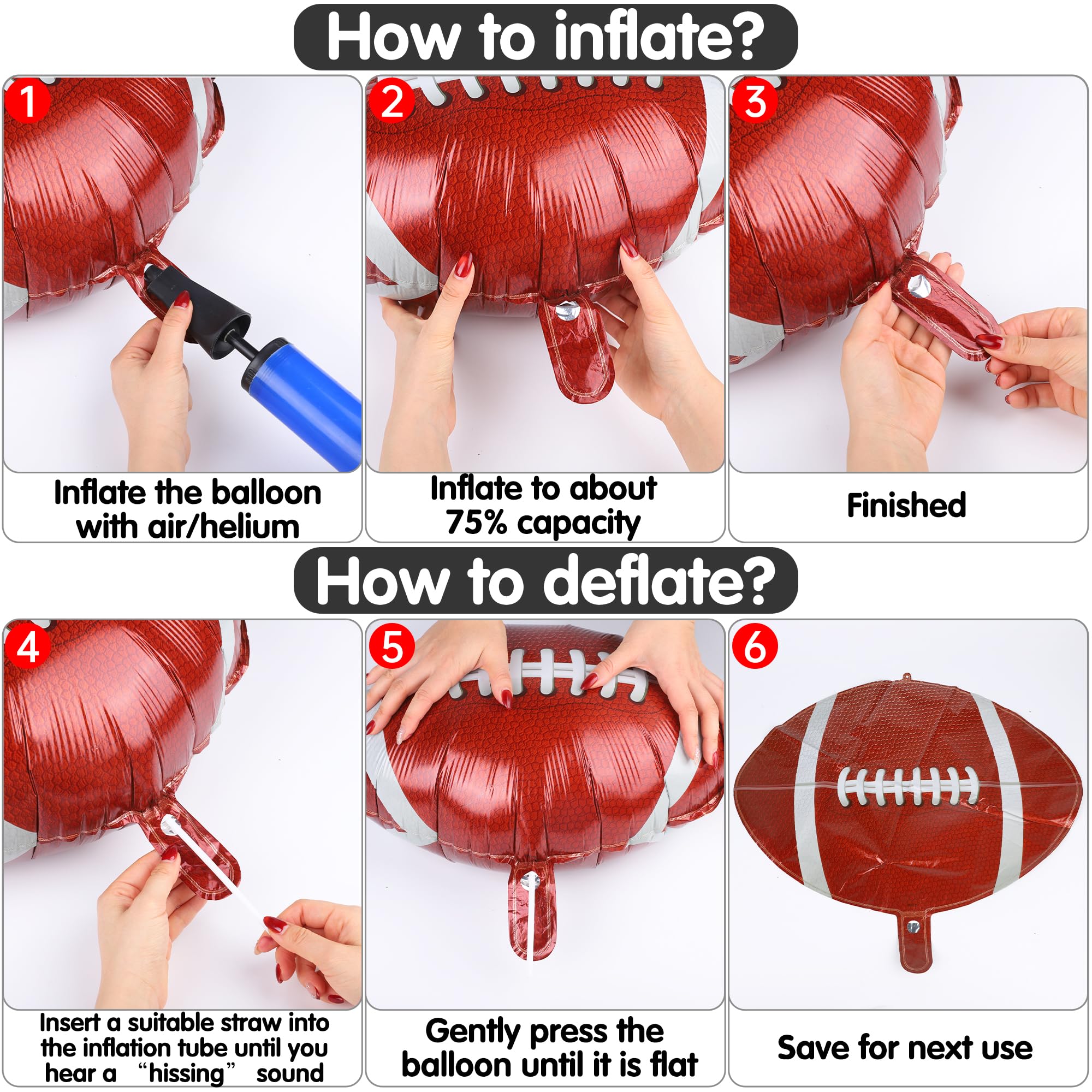 Self sealing 18 inch football balloons for air or helium
