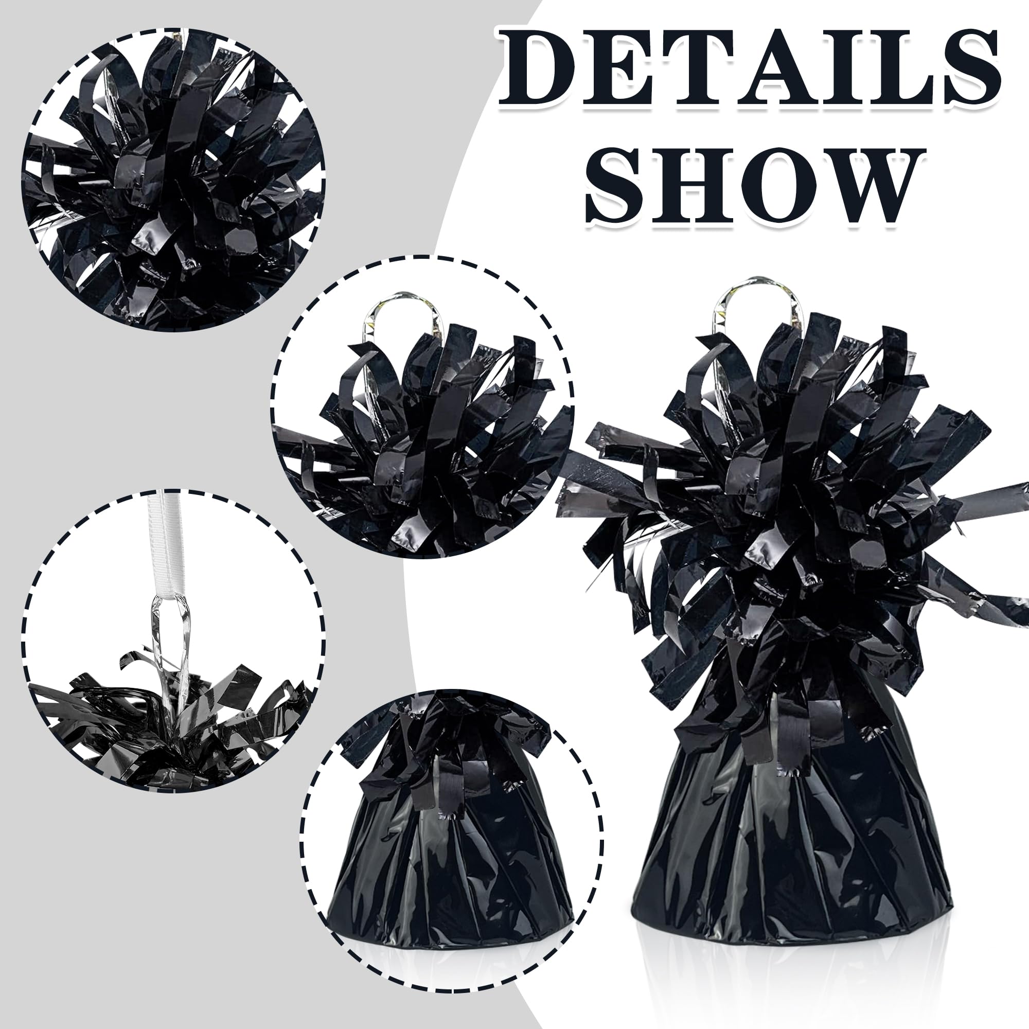 Foil balloon weights holding multiple helium balloons