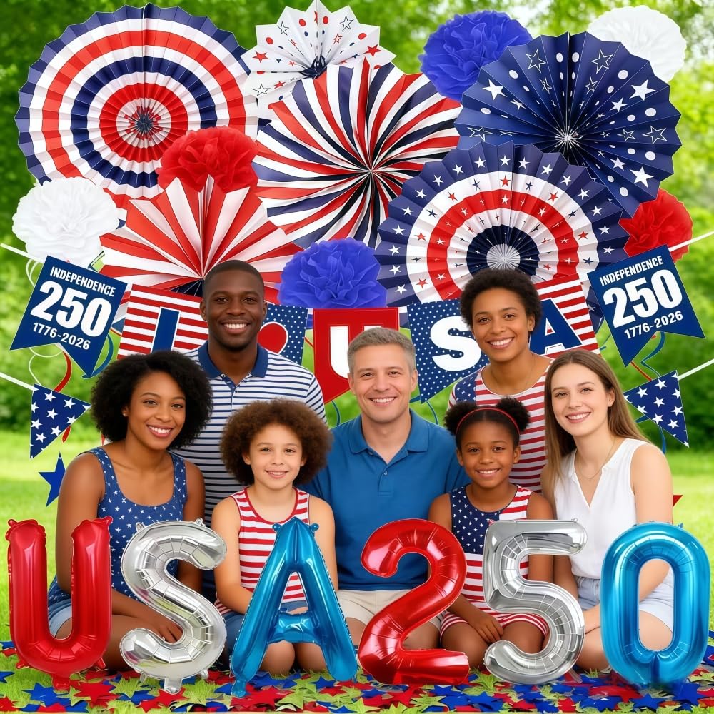Foil balloons in red white and blue for Independence Day