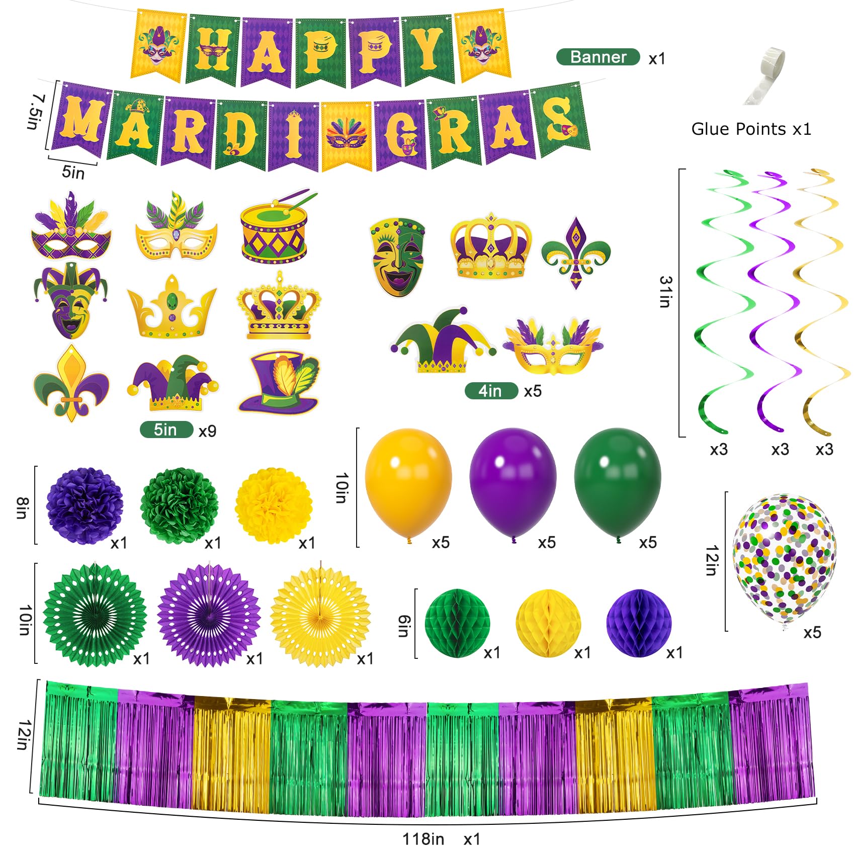 Purple gold green foil fringe garland