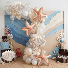 High-definition printed starfish and contoured shell balloons close up