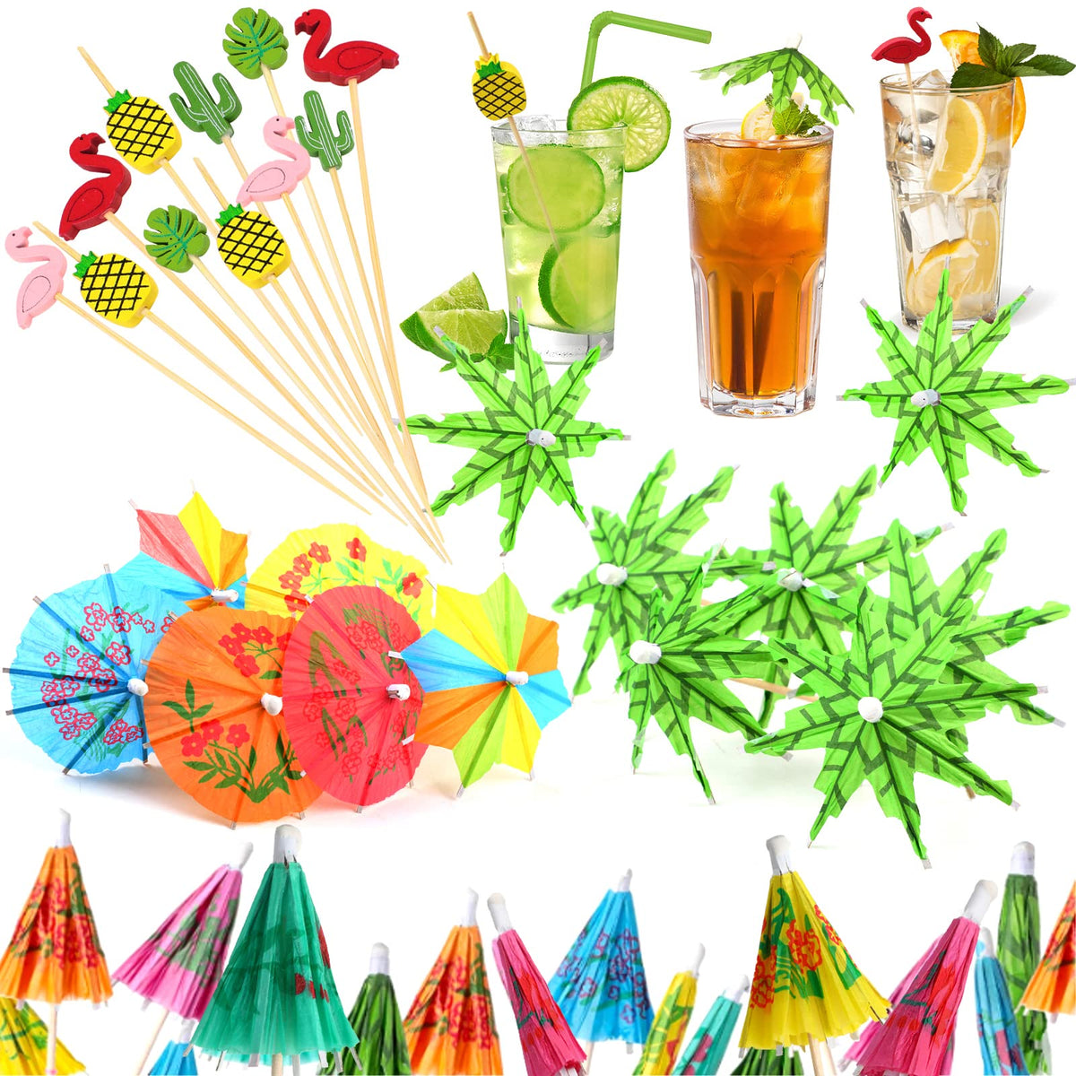 FOIMAS tropical cocktail picks palm leaf design 4.7 in