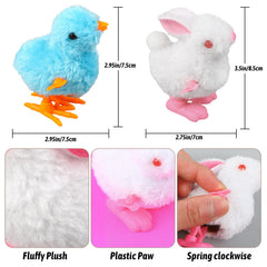 close up of plush bunny chick wind up toy from foimas six pack