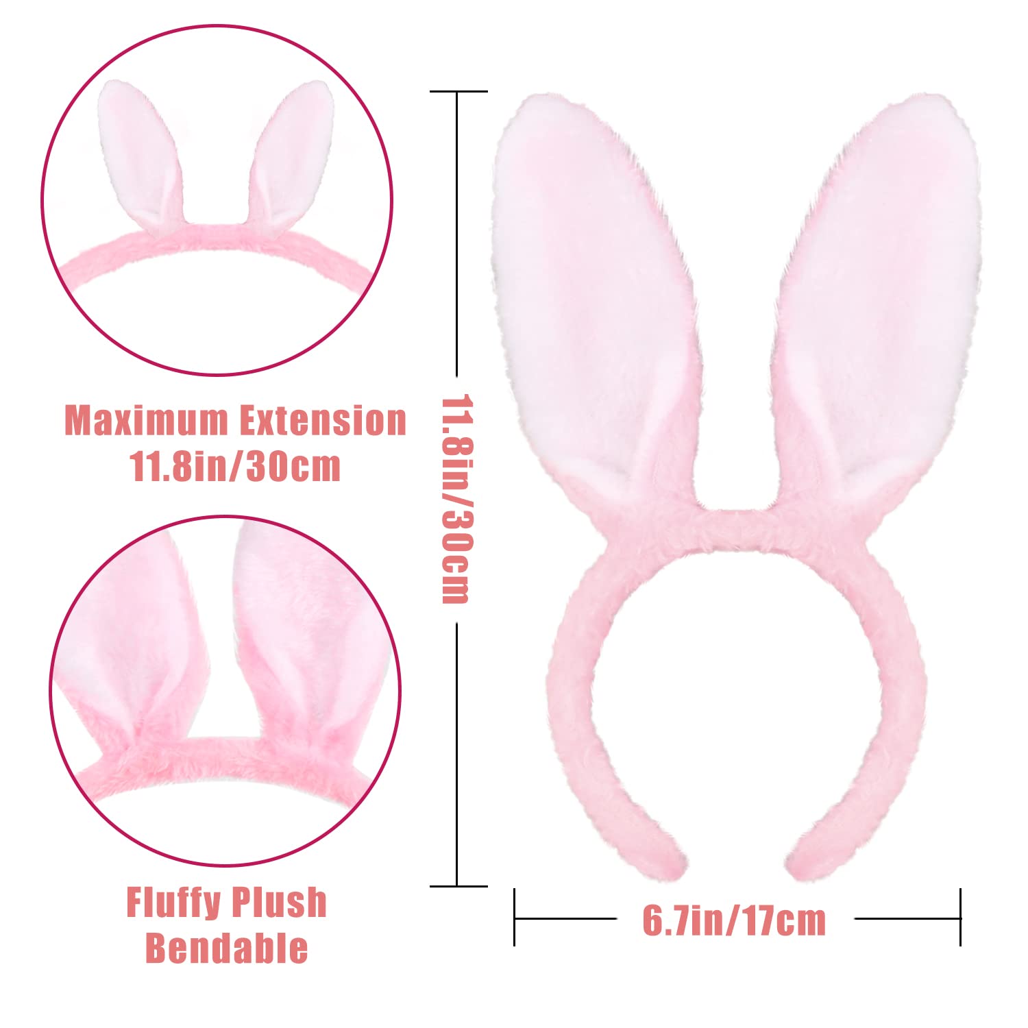Bunny ears headbands size 7in 18cm adjustable
