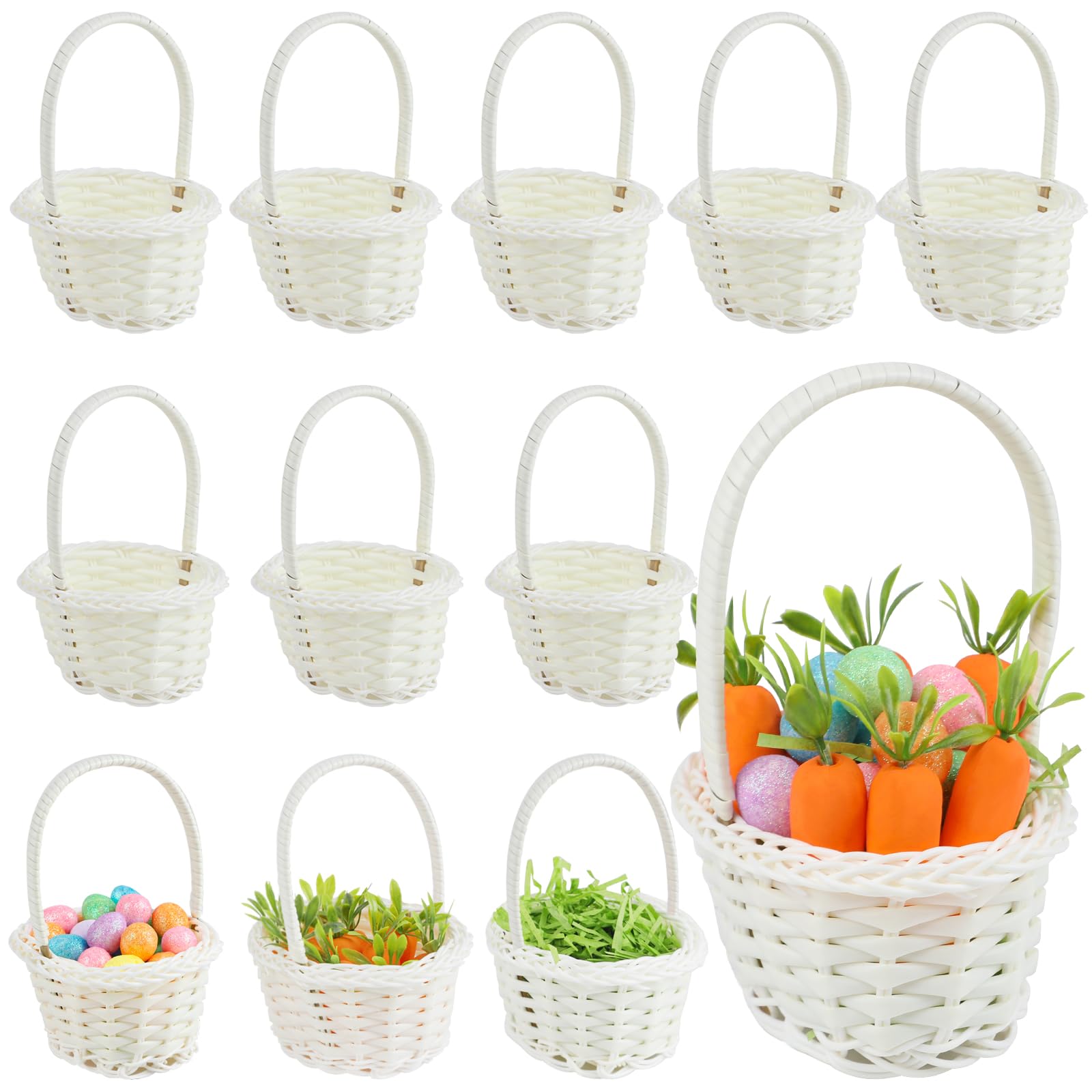Pack contents: 12 baskets 100 foam eggs and 12 carrots