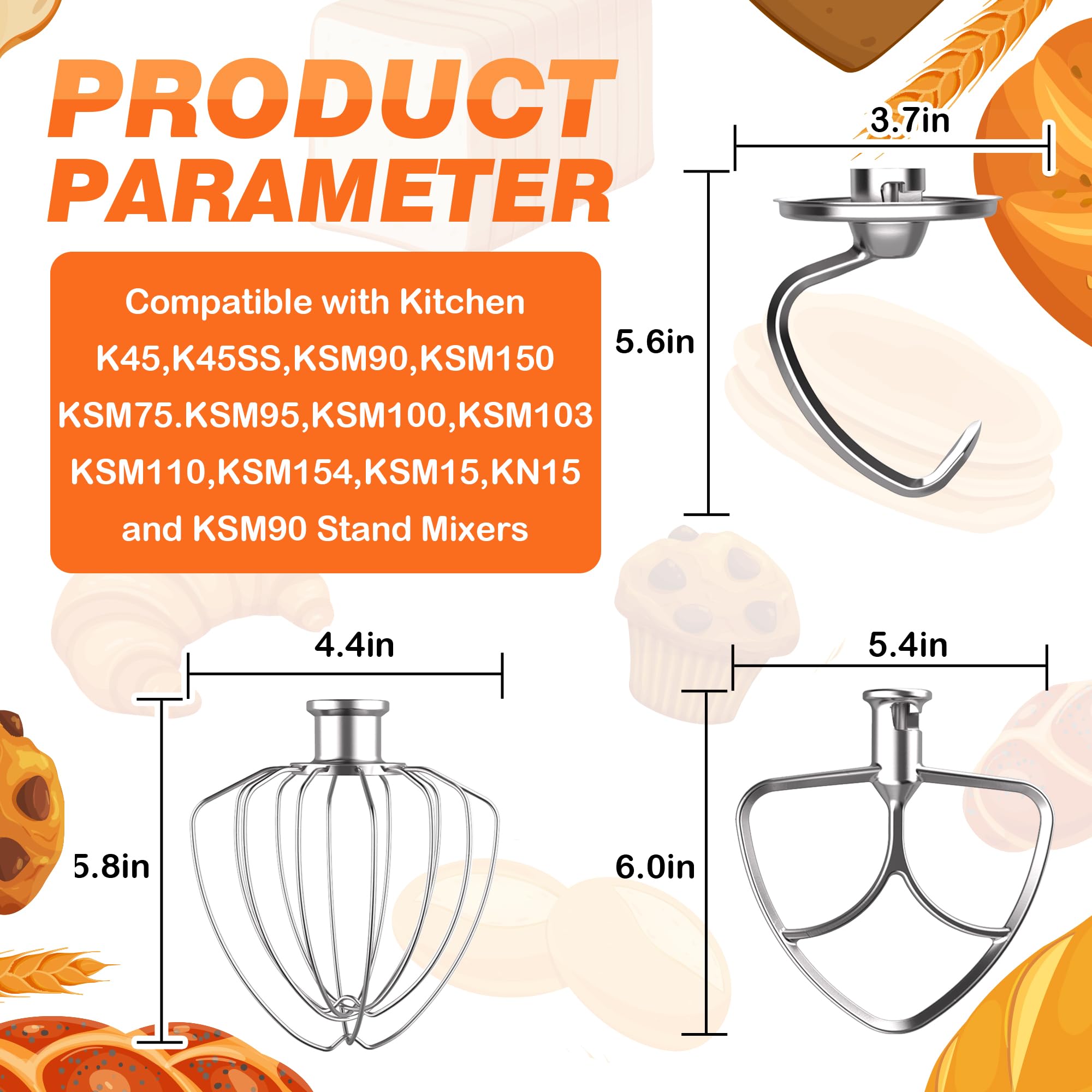 K45DH dough hook attachment for KA tilt-head mixer