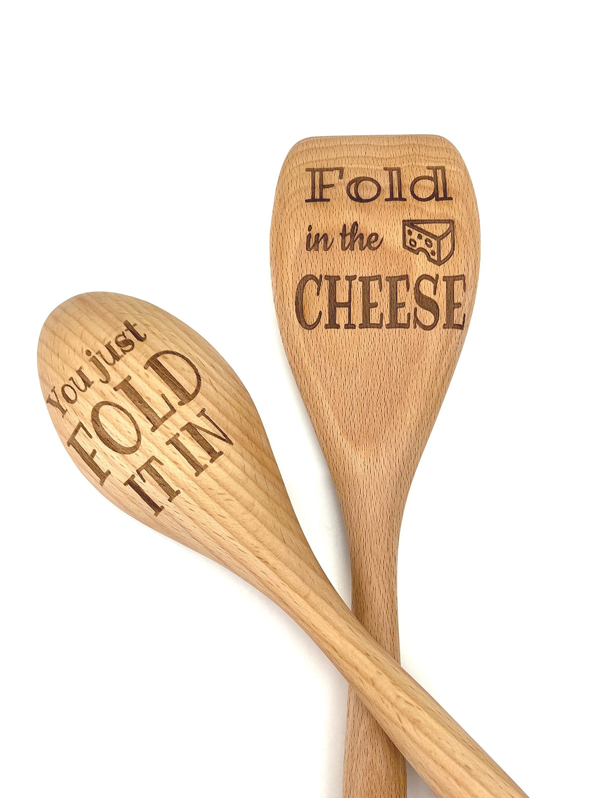 Fold In The Cheese Wooden Spoon Set two beechwood spoons