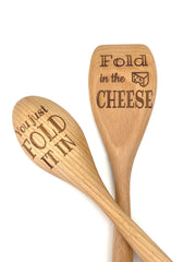 Fold In The Cheese Wooden Spoon Set two beechwood spoons