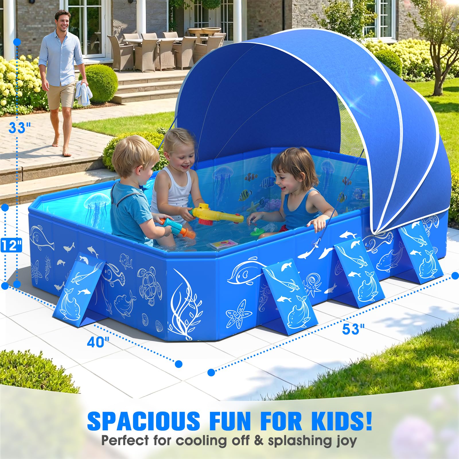 Foldable portable kiddie pool for backyard storage