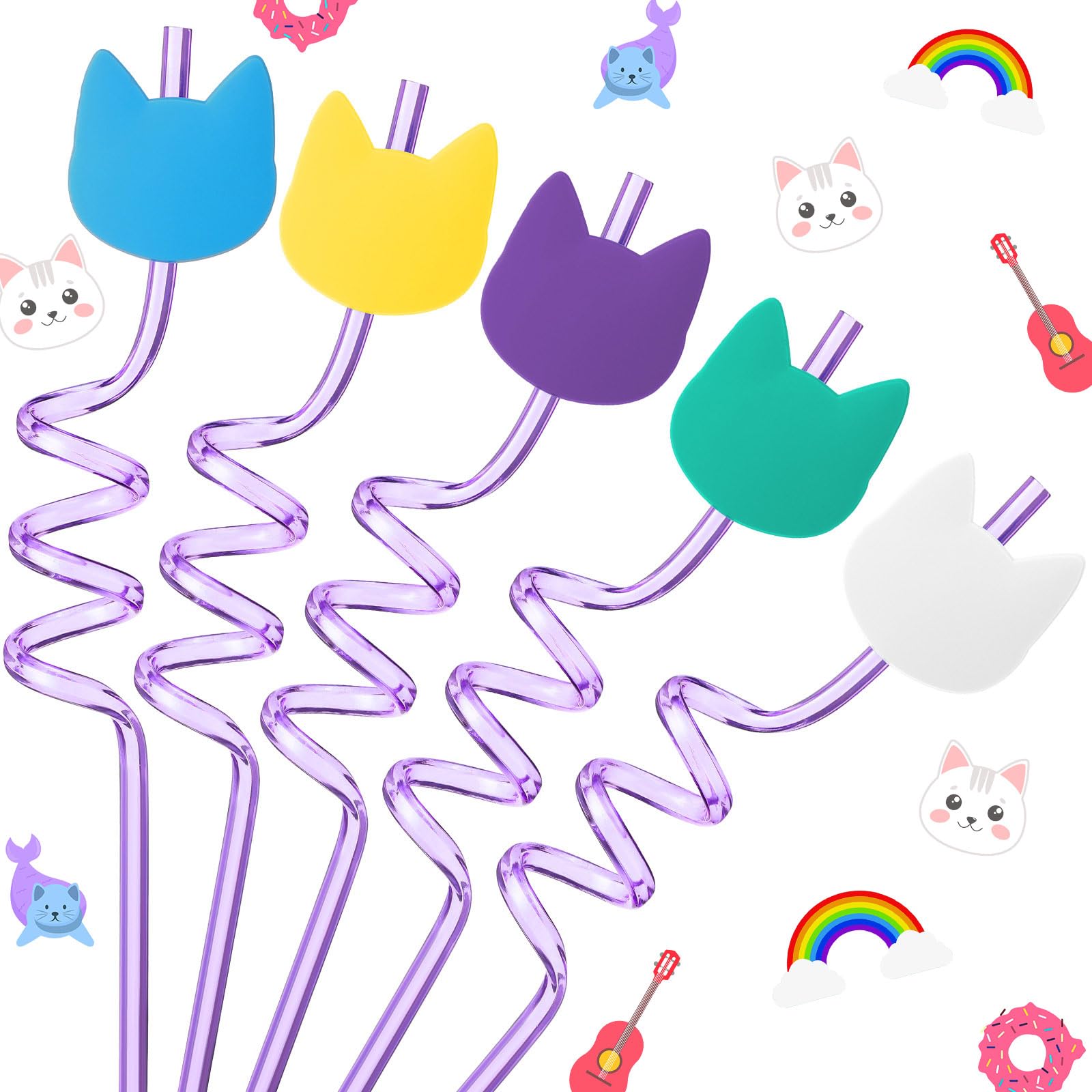 FoldTier cartoon cat straw set 25 pieces white color