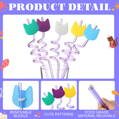 FoldTier cartoon cat straw set 25 pieces blue color