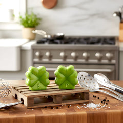 Green shamrock design salt and pepper shakers suitable for countertops