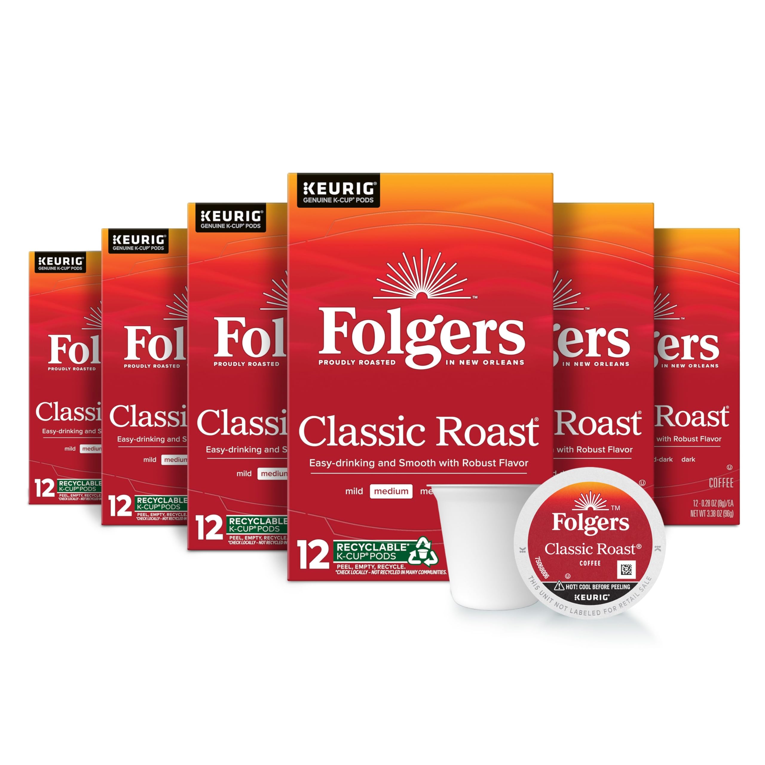 Pack of Folgers Classic Roast Coffee K-Cup pods 72 count
