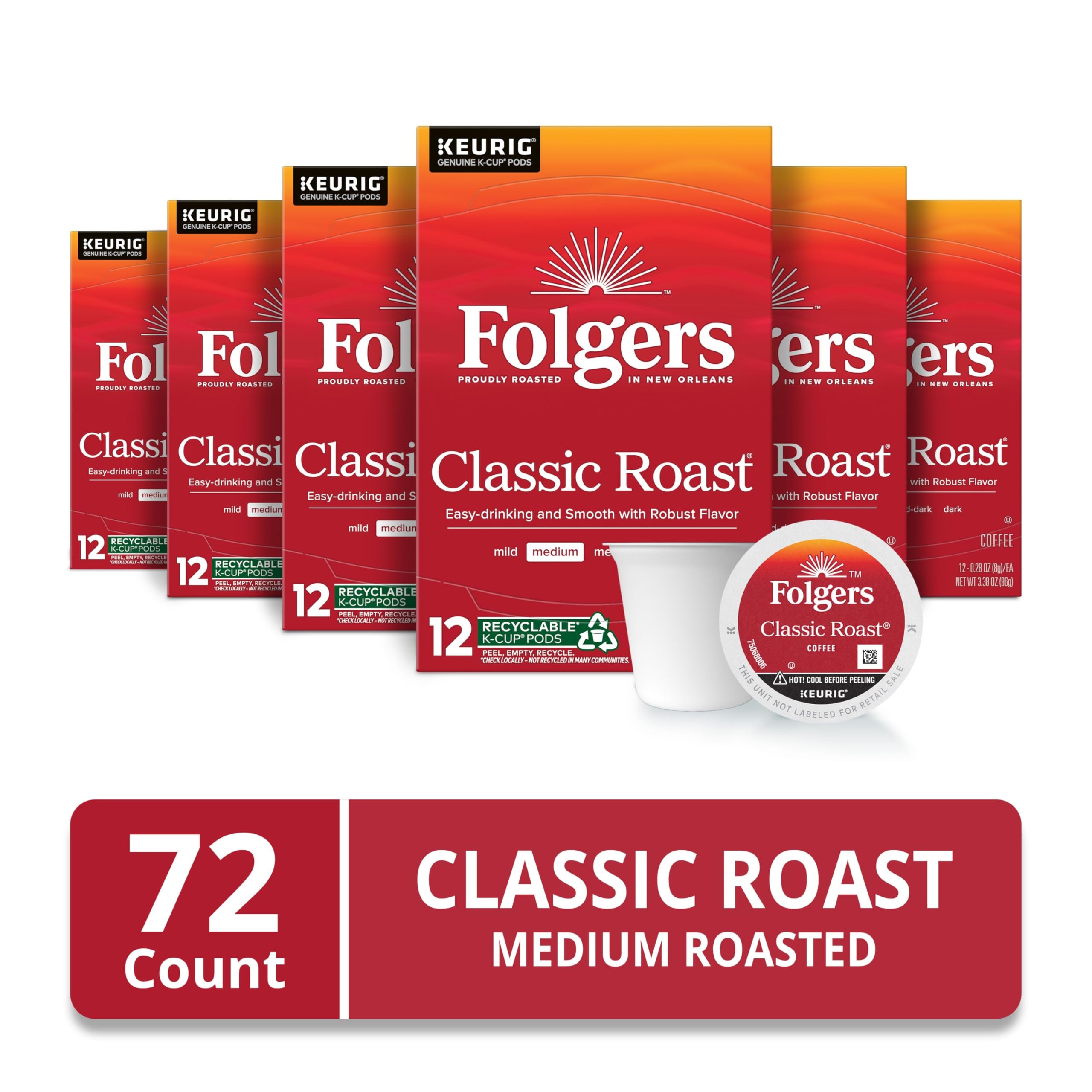 Folgers Classic Roast Keurig K-Cup pods box close up