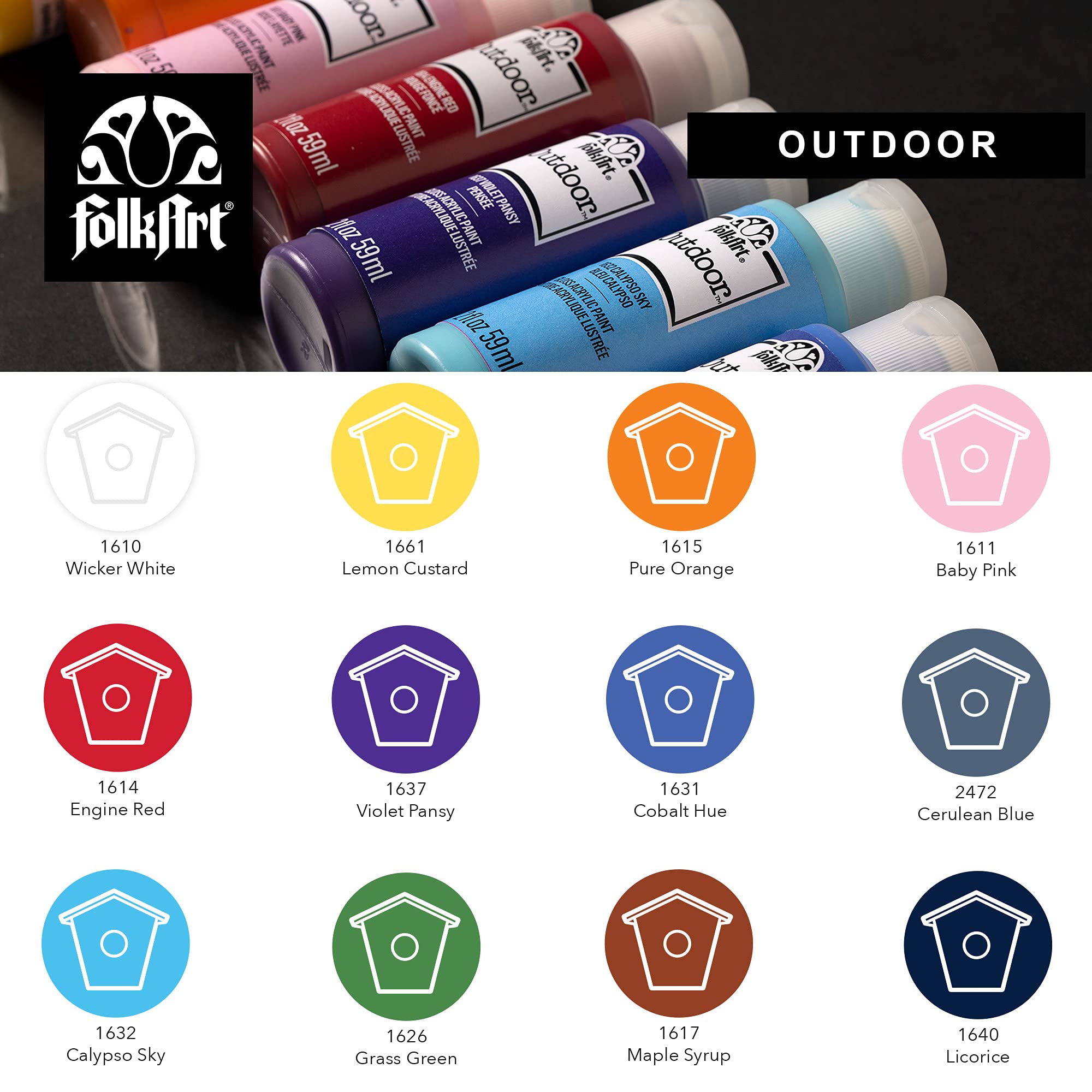 2 oz FolkArt outdoor acrylic paint bottles in package
