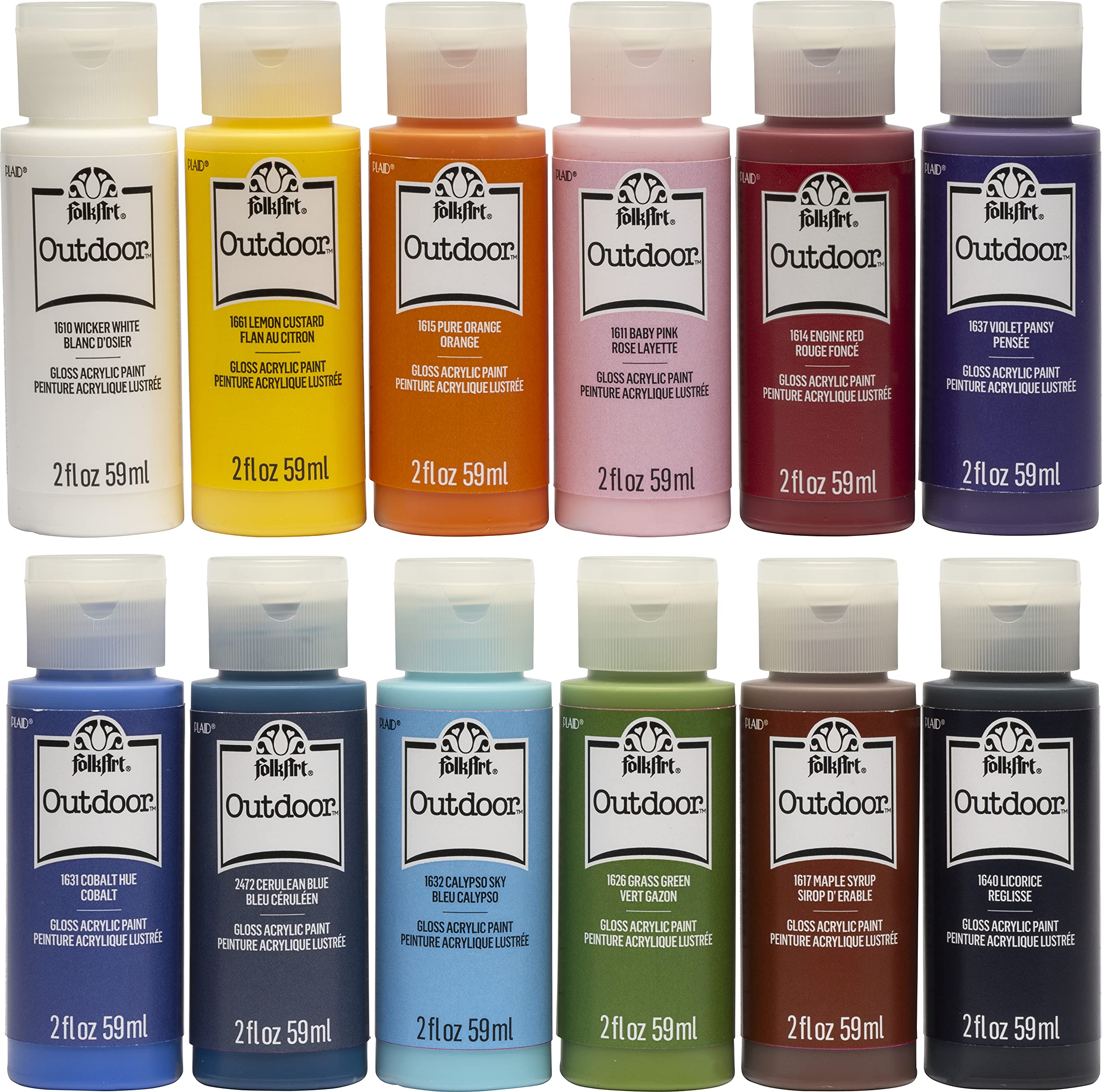 FolkArt outdoor gloss acrylic paint set 12 colors 2 oz bottles