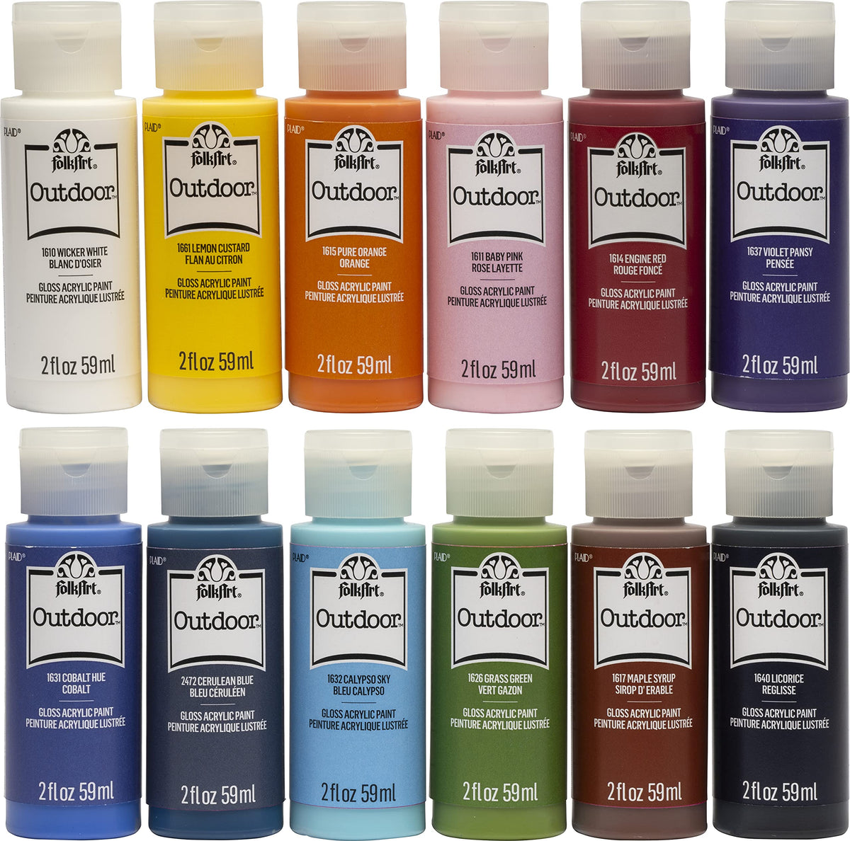 FolkArt outdoor gloss acrylic paint set 12 colors 2 oz bottles