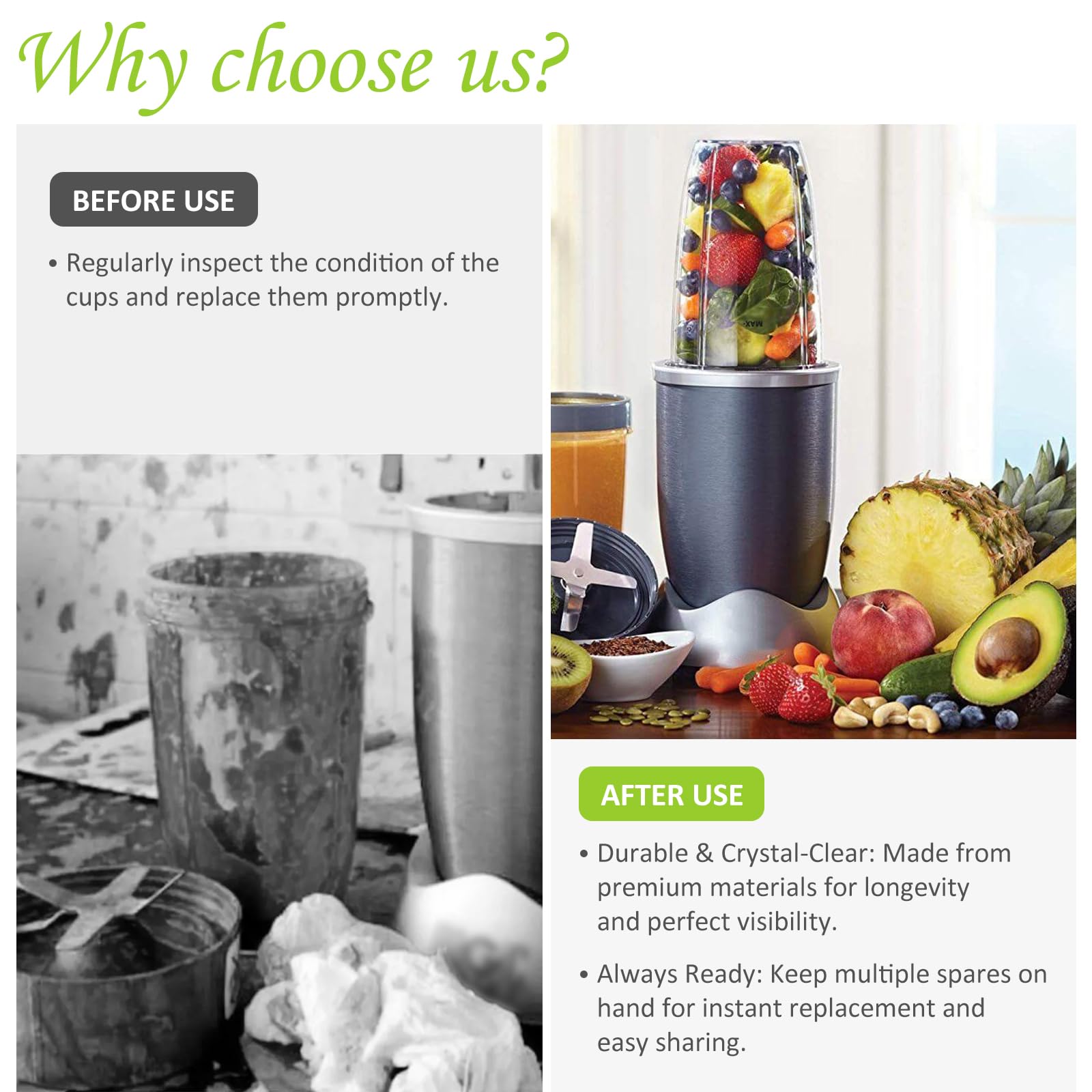 Includes two replacement cups for Nutribullet blender