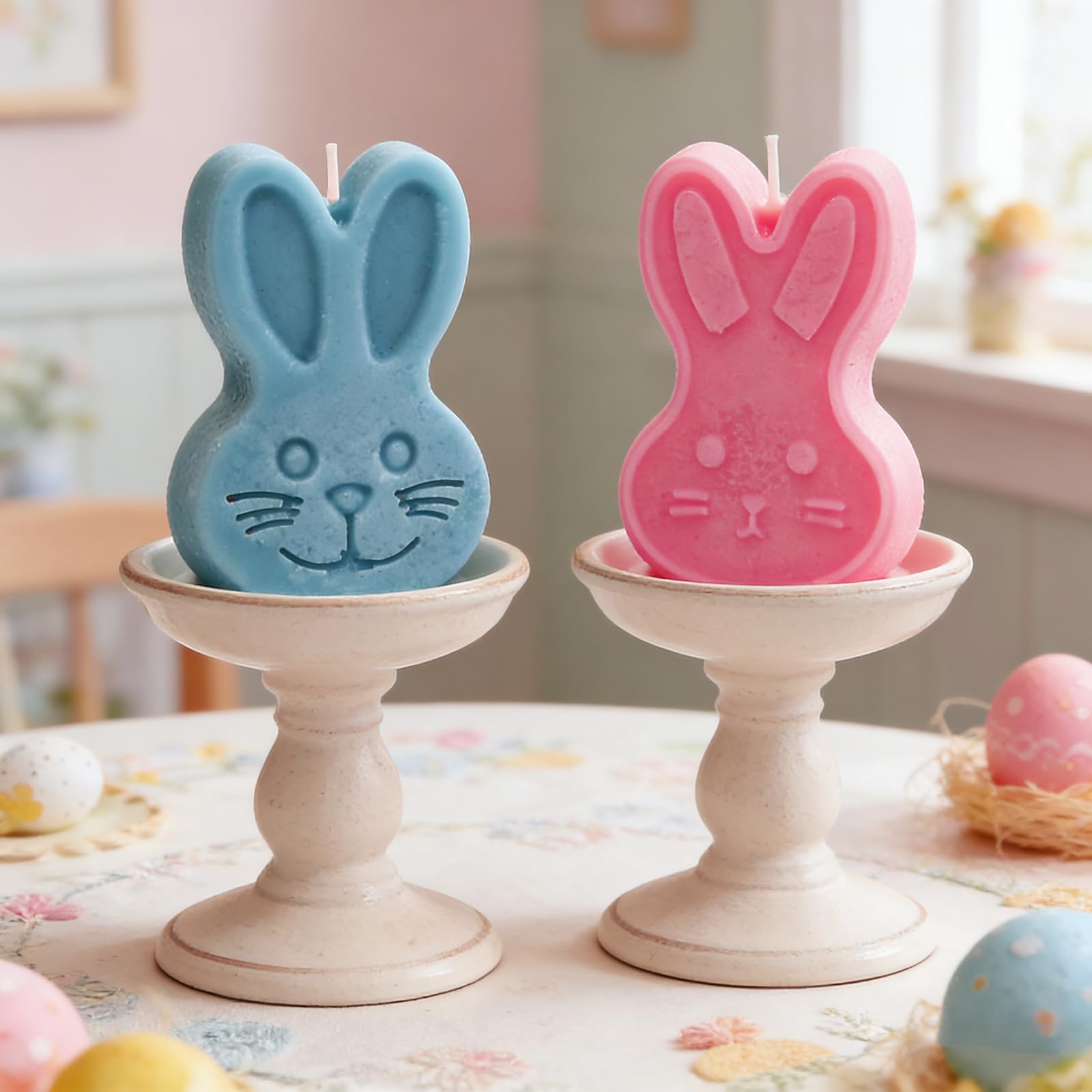 2-pack pink Easter bunny silicone molds for desserts and soaps