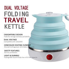 Food grade silicone portable kettle 600ml blue