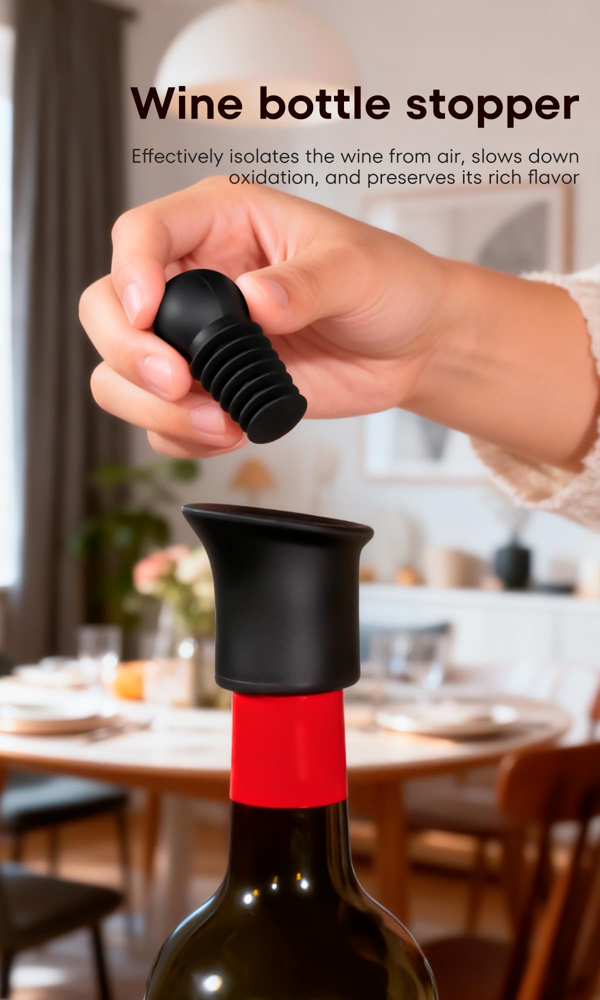 drip-free pouring wine stopper in use