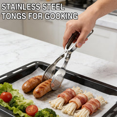 Food-grade stainless steel tongs with built-in spring and riveted reinforcement