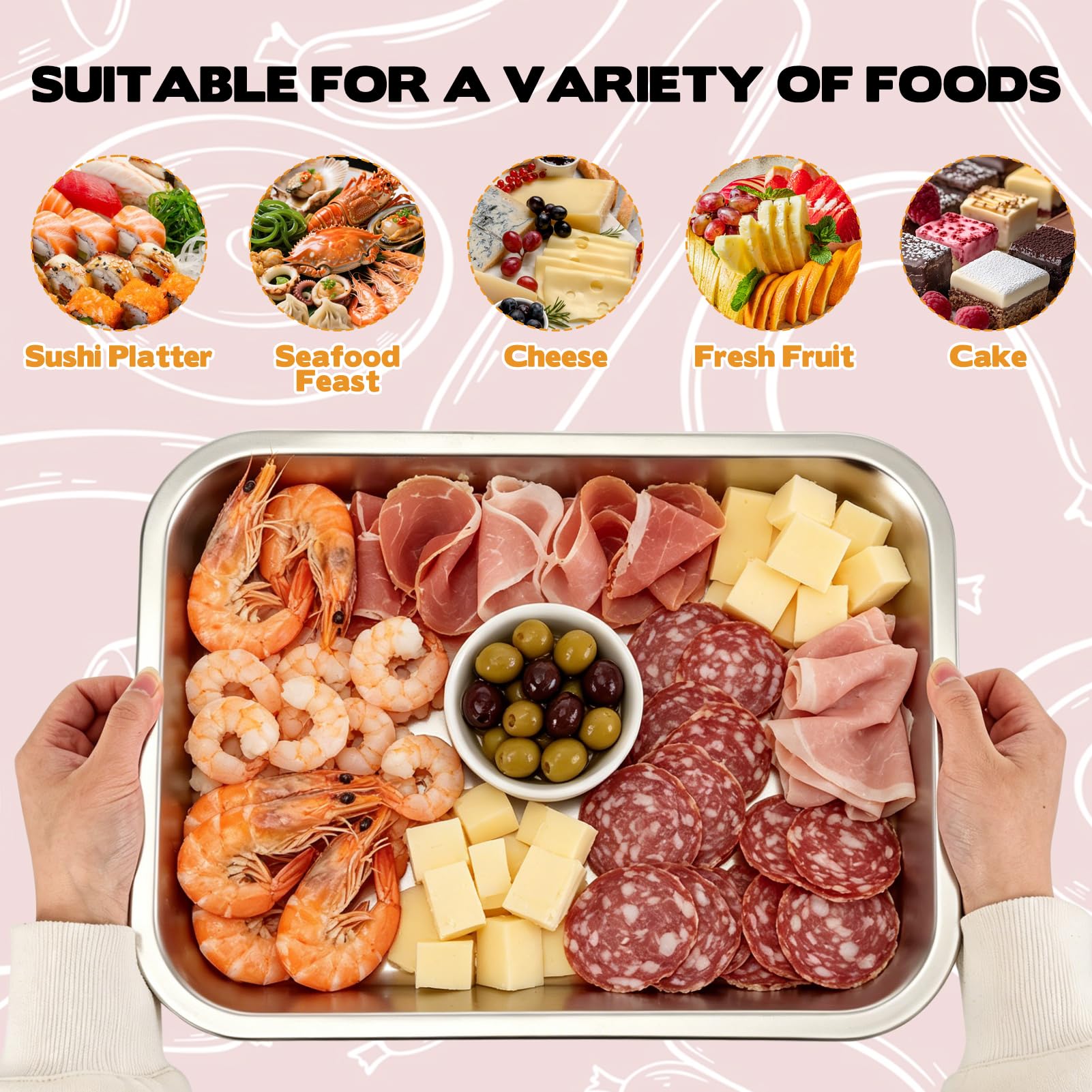 Food-grade stainless steel chilled tray set for serving