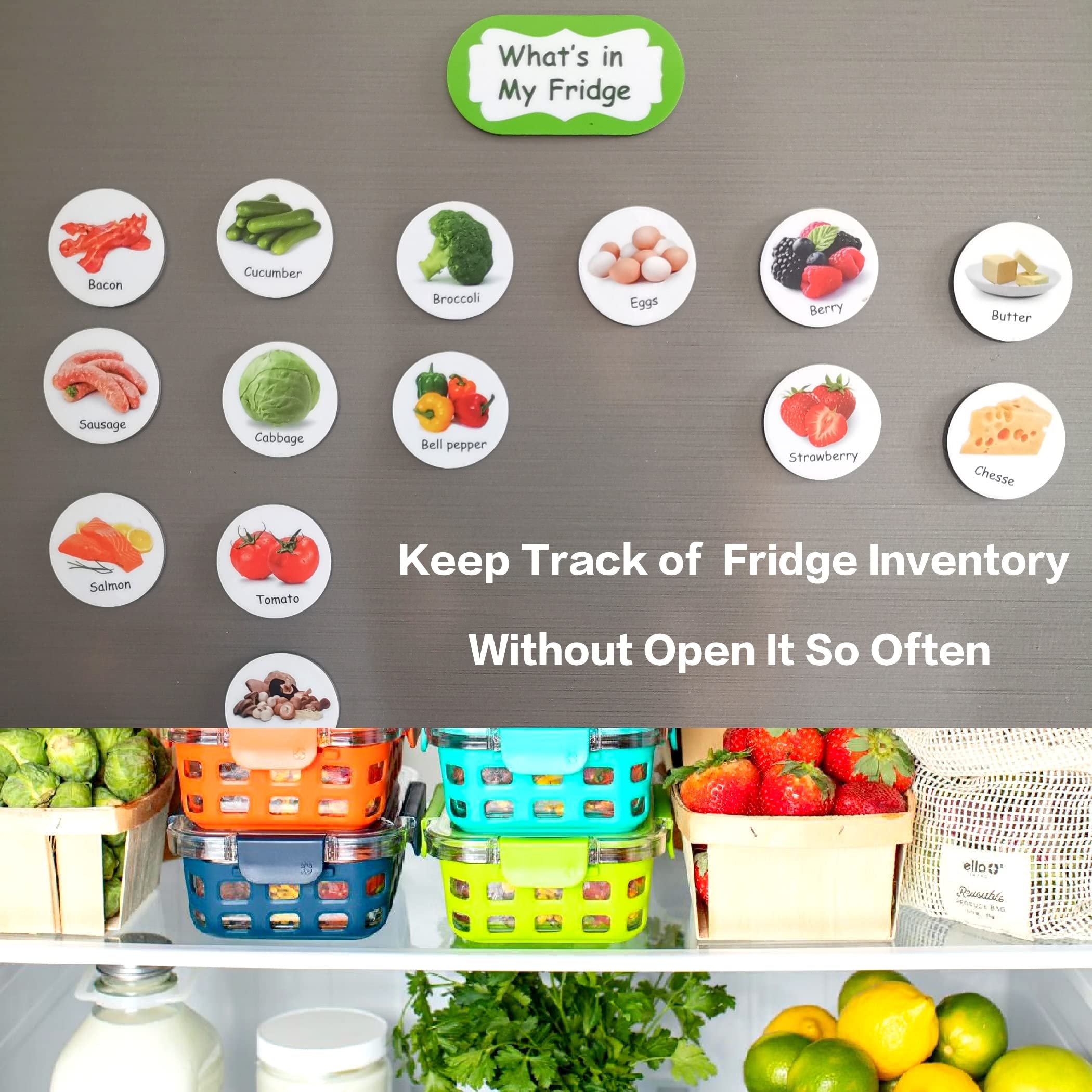 Fridge magnets for tracking groceries visual labels