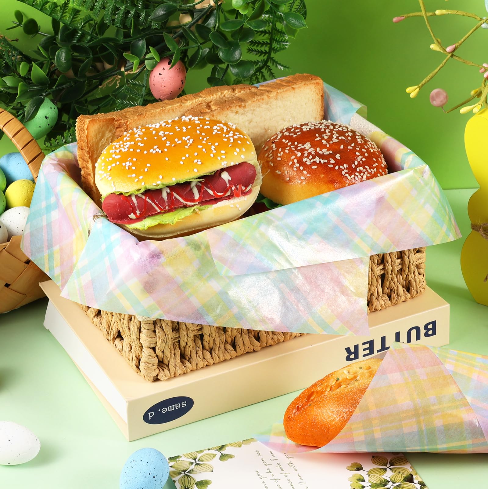 Wax paper pastel plaids for food packaging and sandwich wrapping