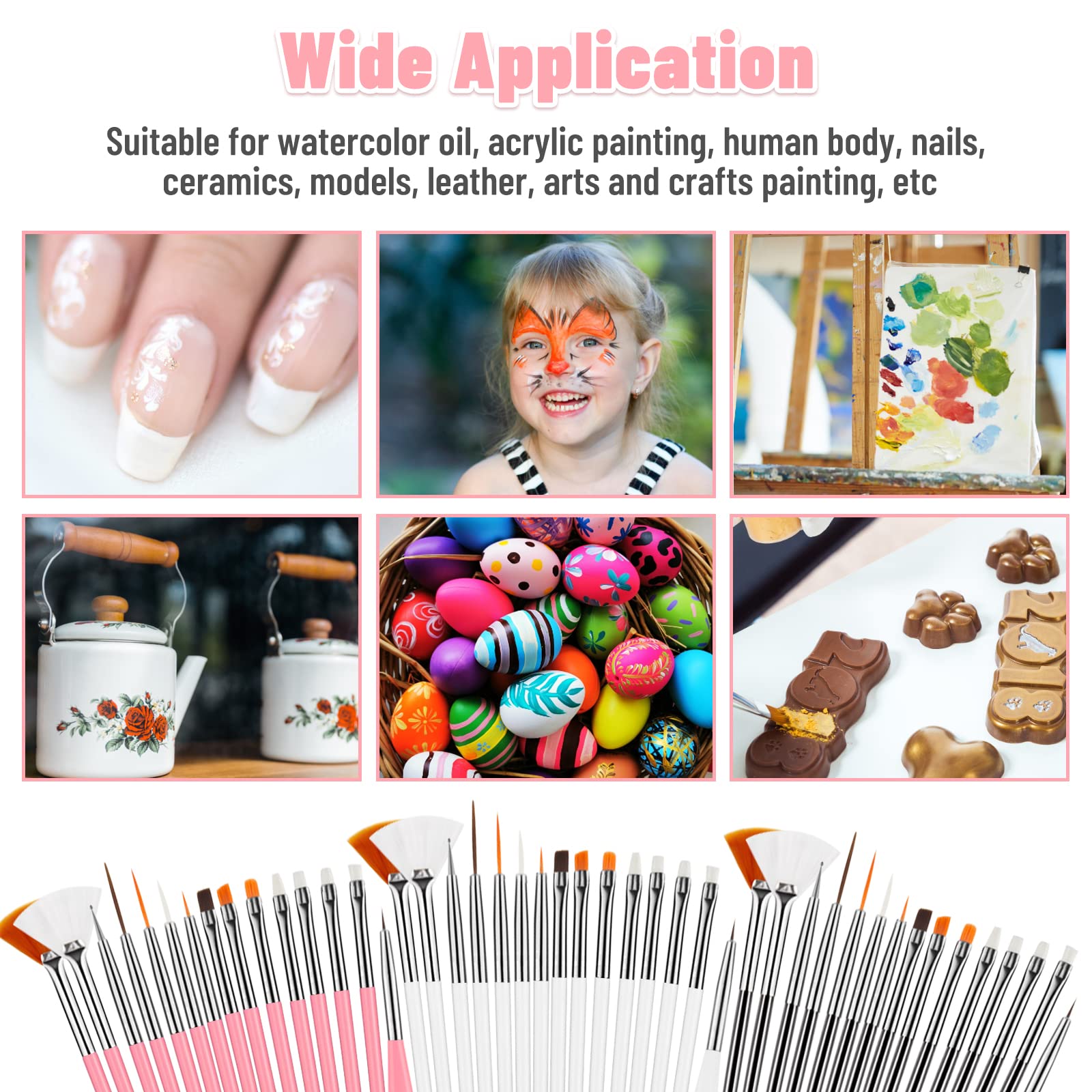 Ergonomic smooth-handle cake painting brushes