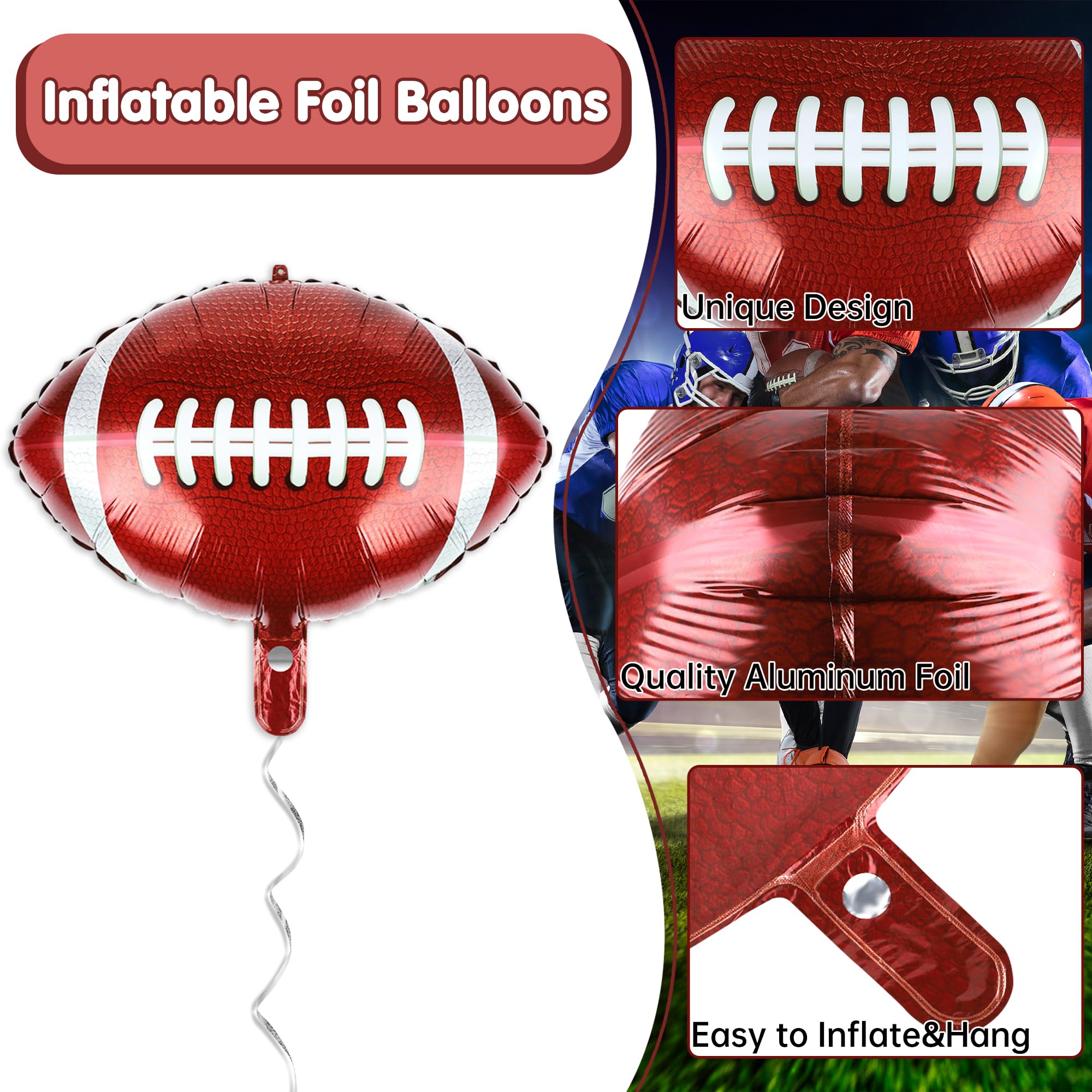 Durable mylar foil football balloons ready for inflation