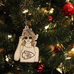 Football fan ornament crafted from birch wood with hanger