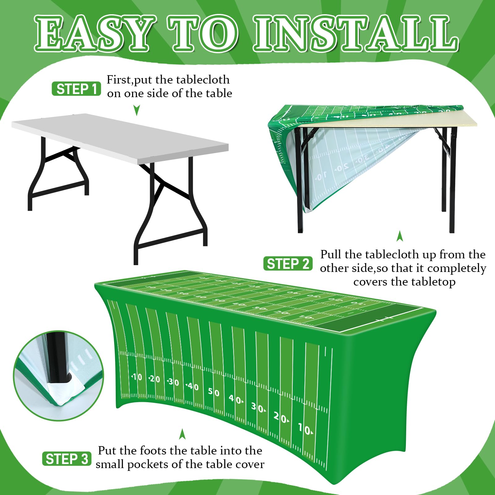 table wrapped with football field cloth for 72x30x30 inch table