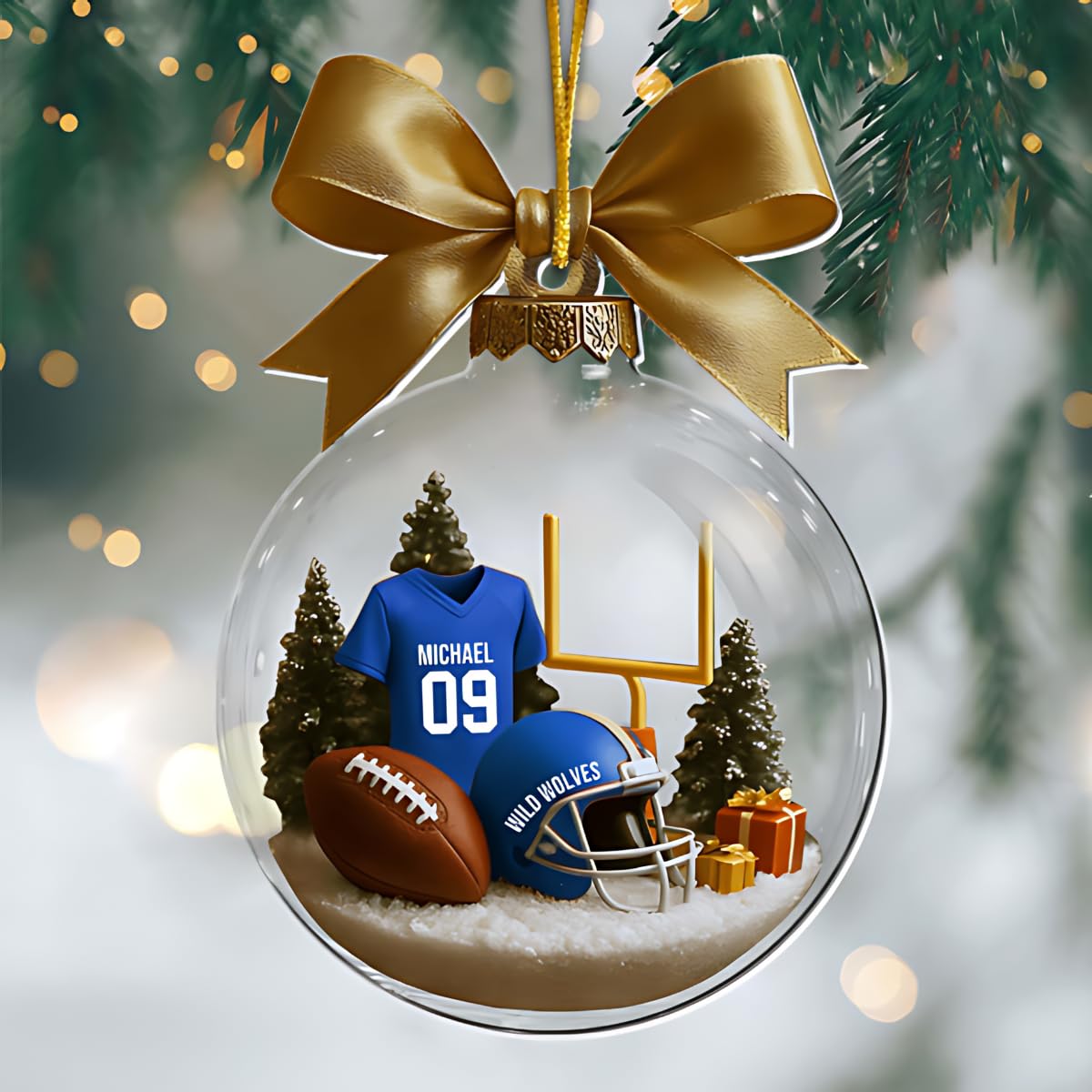 Size options 3.54 inches to 9 inches on football ornament