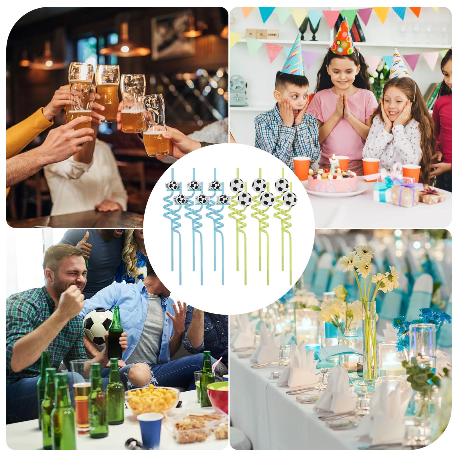 Football party decor accessory 24 piece soccer straw set