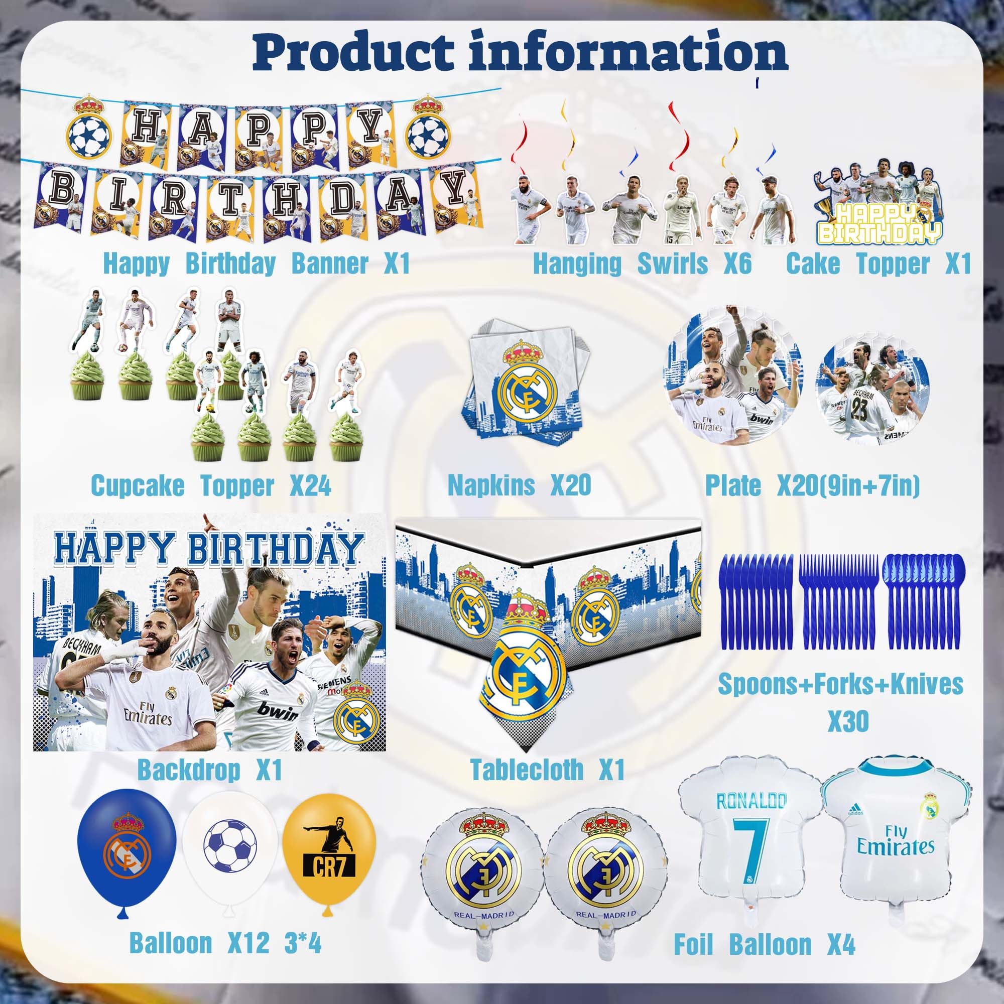 Balloon and tableware components from football themed set