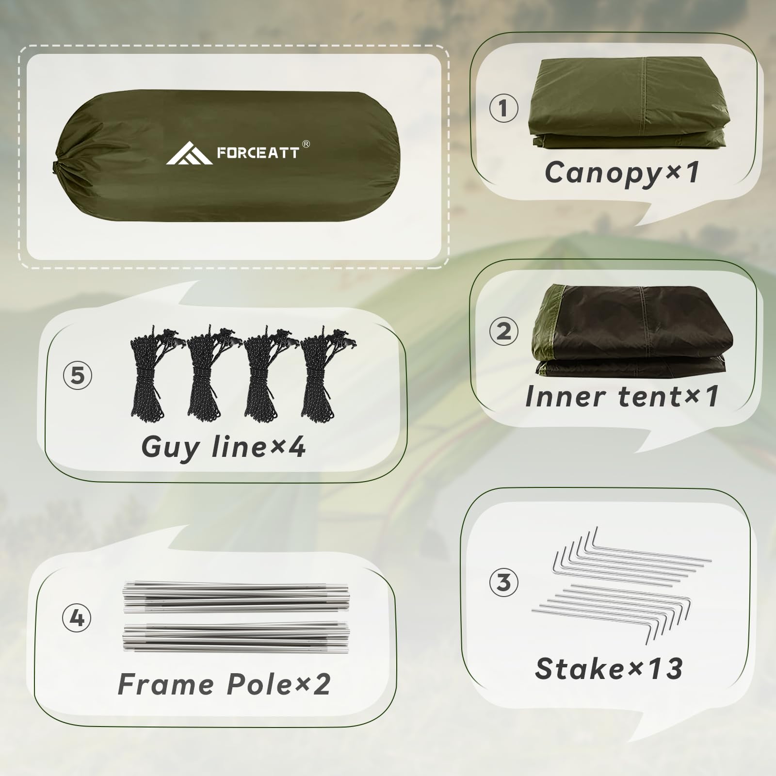 Forceatt Camping Tent 7001 aluminum poles and iron stakes