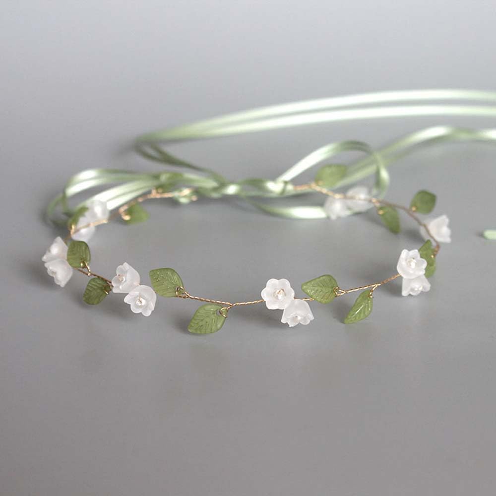 Forest inspired lily of the valley floral headband for bridesmaids