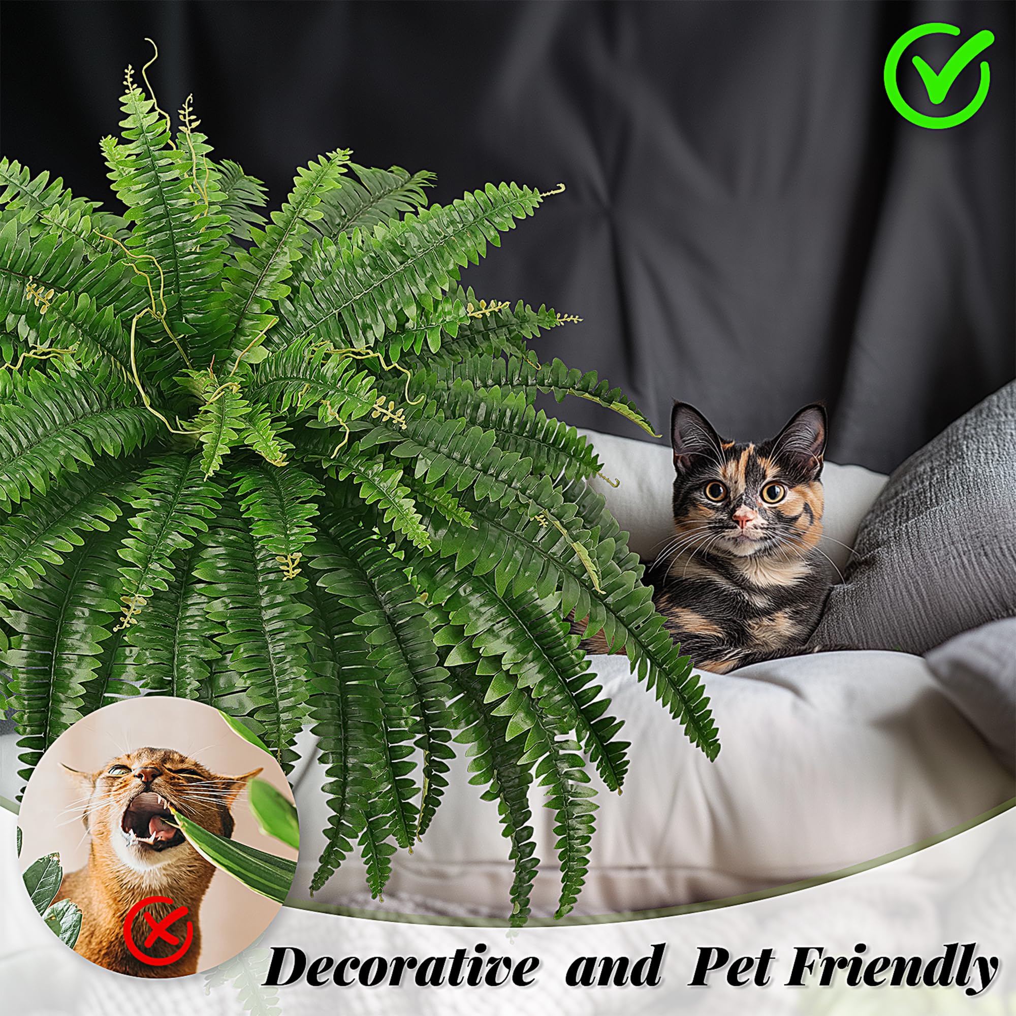 Hanging faux ferns from FOREST PRINCE for porch displays