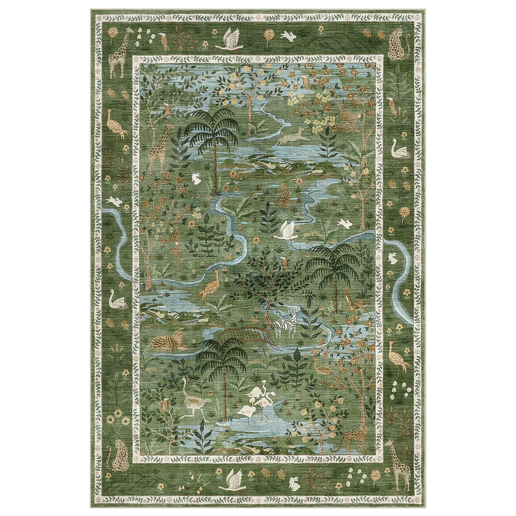 Forest themed rug featuring soft green tones