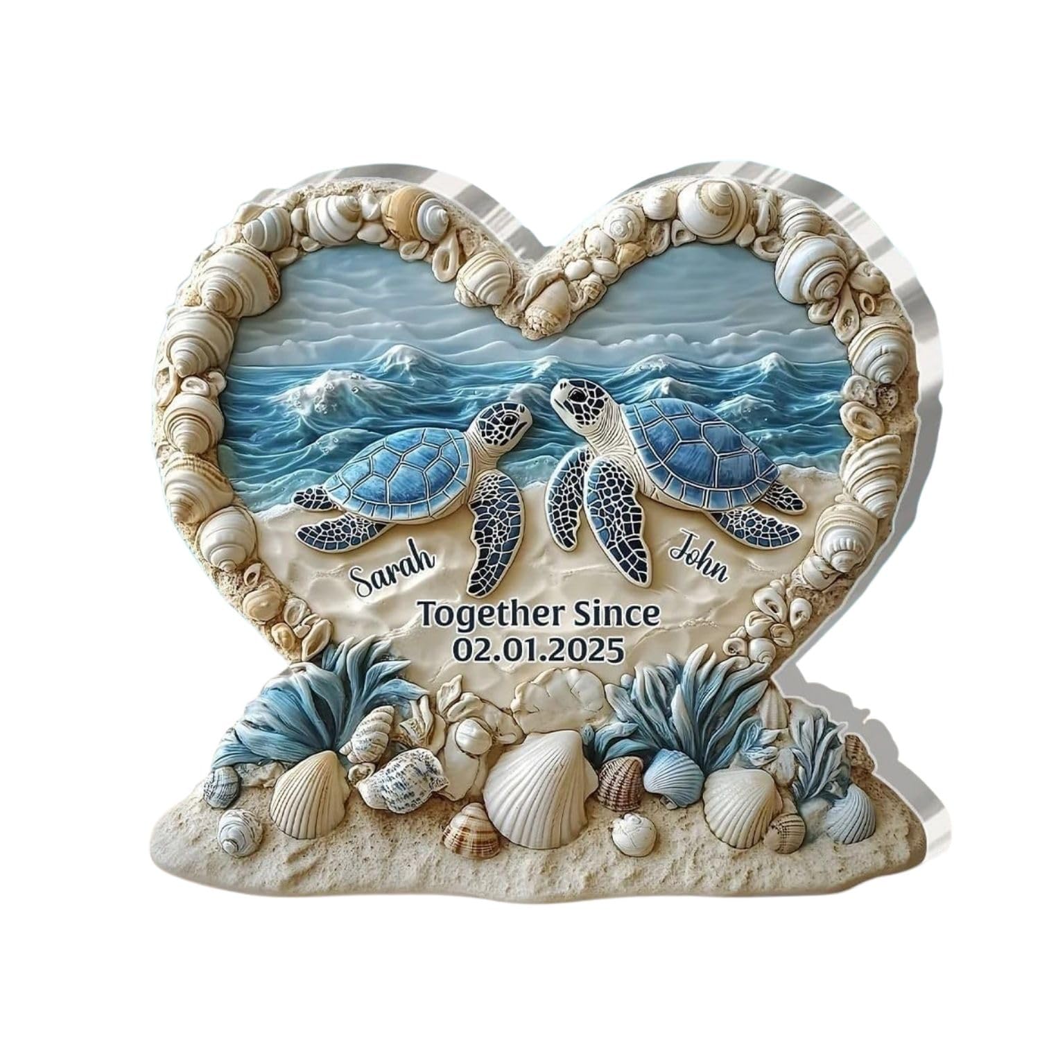 Forever By The Sea acrylic plaque featuring a sea turtle couple