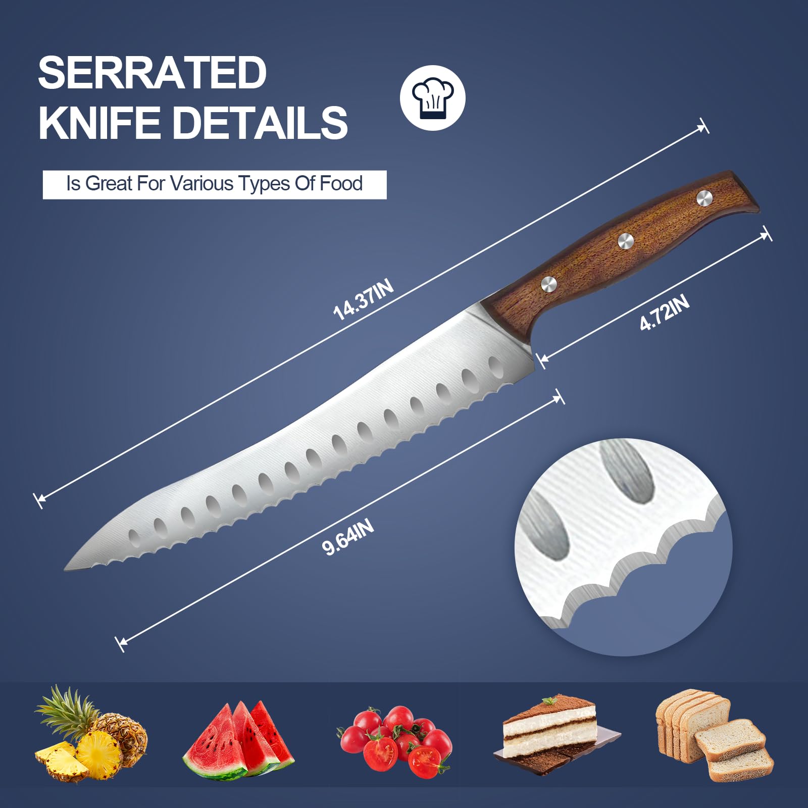 Forged high carbon German steel blade for serrated bread knife